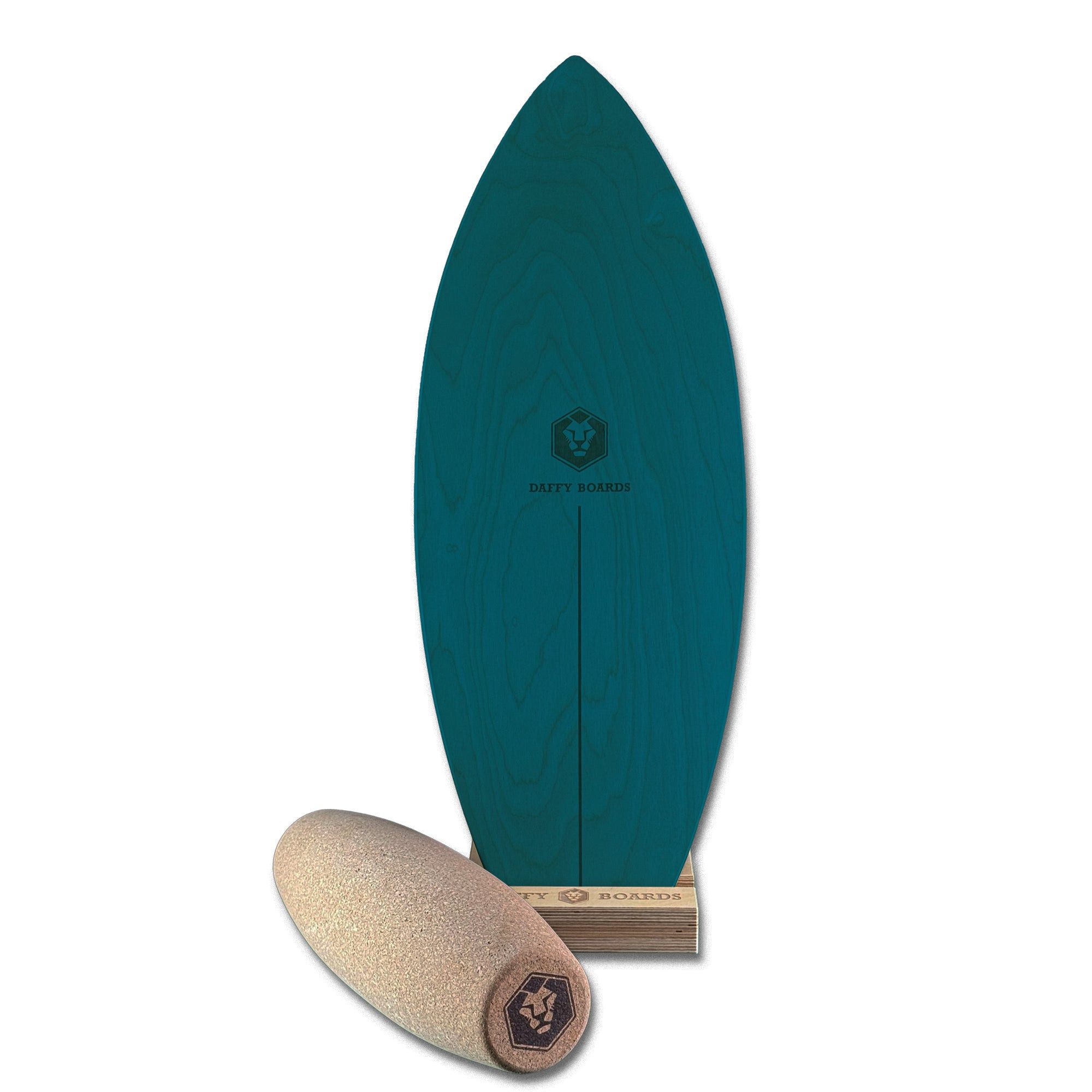 Daffy Boards Balanceboard Super-Bundle: Surf Balance Board + Rolle + Ständer, Design: Teal