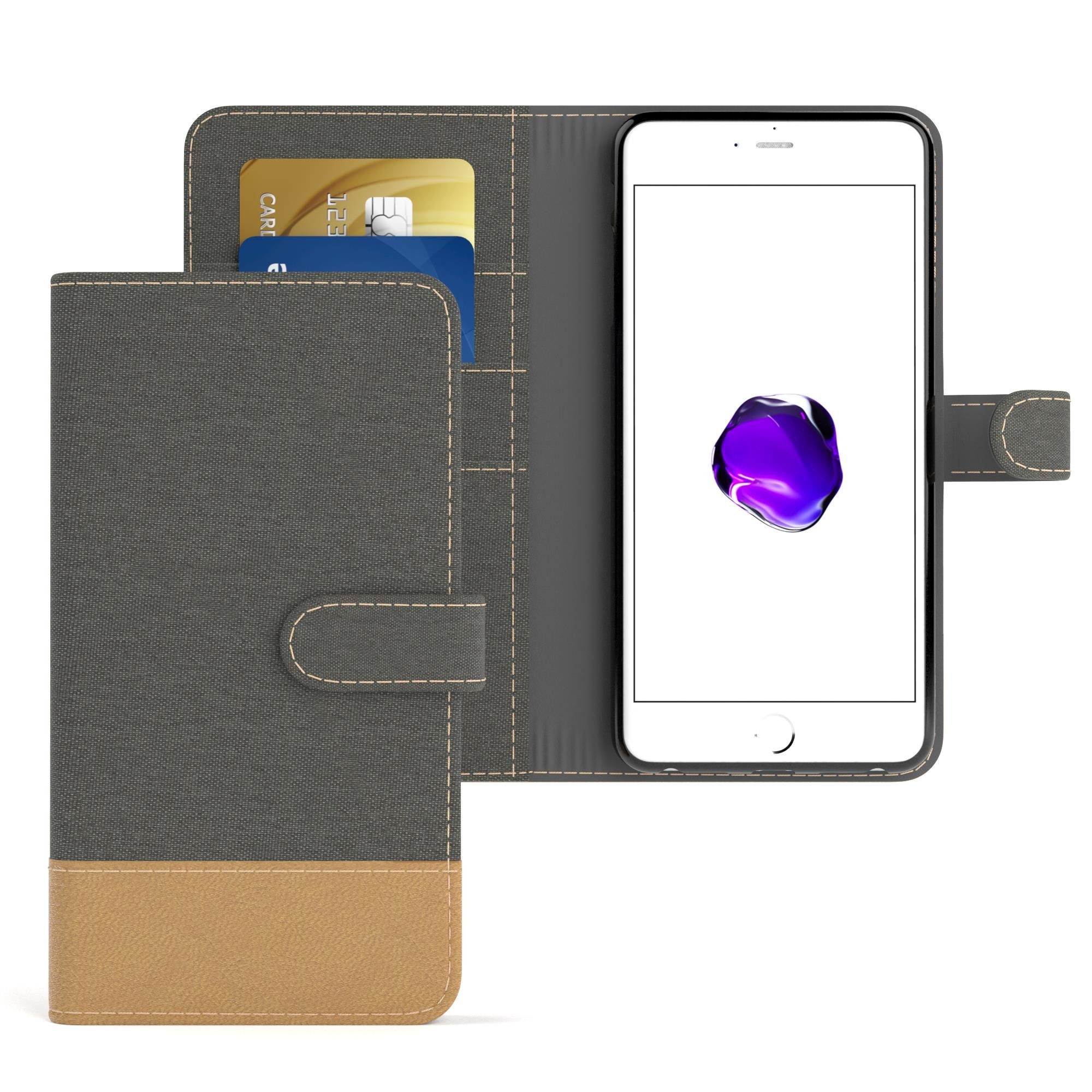 EAZY CASE Handyhülle Bookstyle Jeans für iPhone 7 Plus / iPhone 8 Plus 5,5 Zoll, Handytasche zum Aufklappen mit Standfunktion flipcase Grau Anthrazit