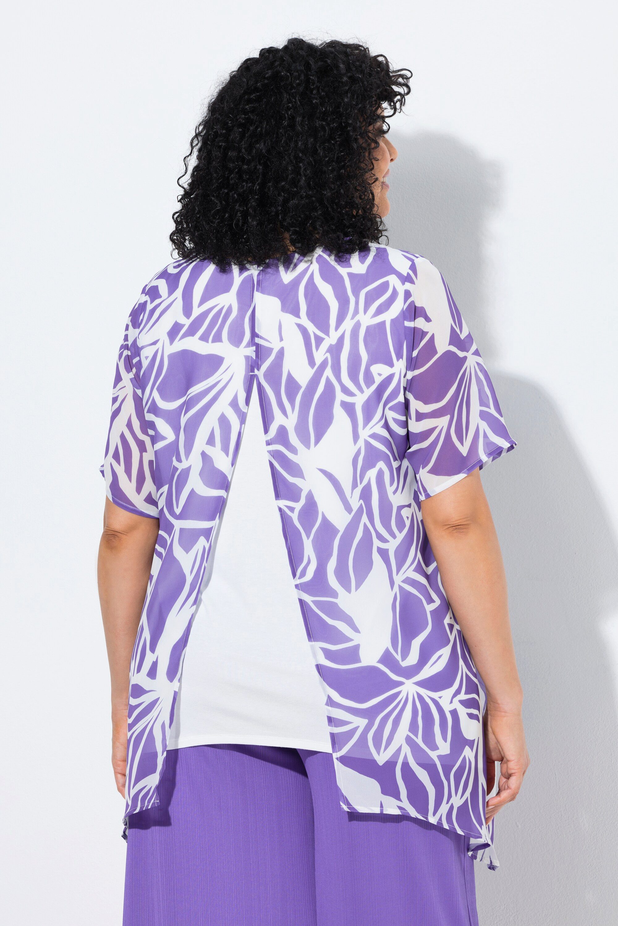 Ulla Popken Tunika Chiffon-Bluse Rückenschlitz Rundhals Halbarm