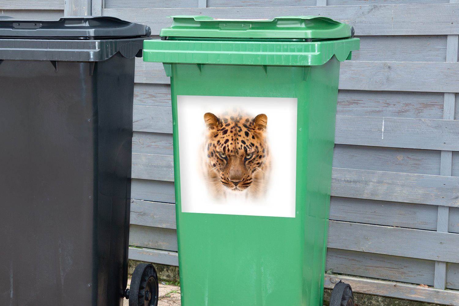 MuchoWow Wandsticker Panther - Porträt Weiß - Mülleimer-aufkleber, Mülltonne, (1 Container, Sticker, Abfalbehälter St)