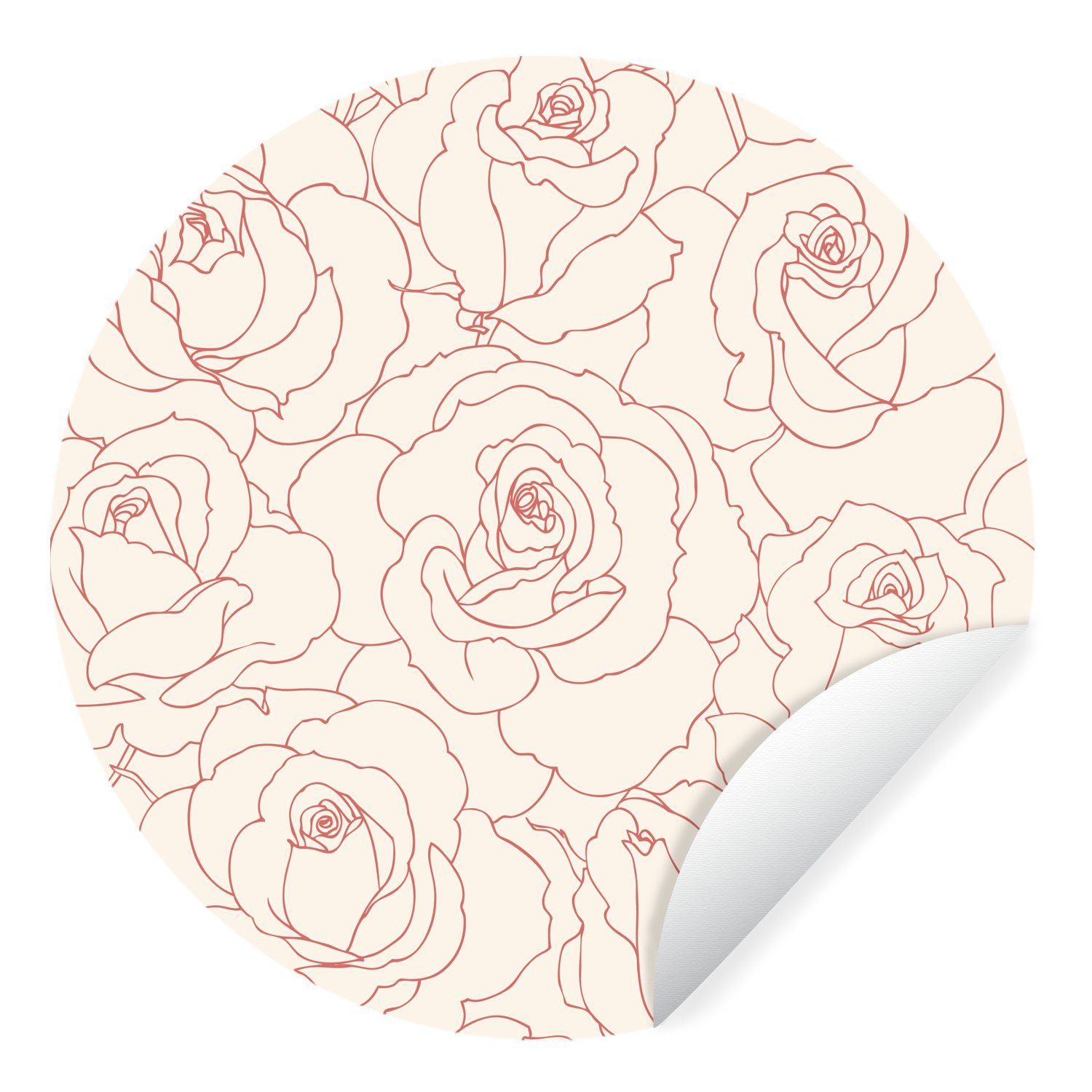 MuchoWow Wandsticker Ein Blumenmuster Illustration von rosa Rosen (1 St), Tapetenkreis für Kinderzimmer, Tapetenaufkleber, Rund, Wohnzimmer
