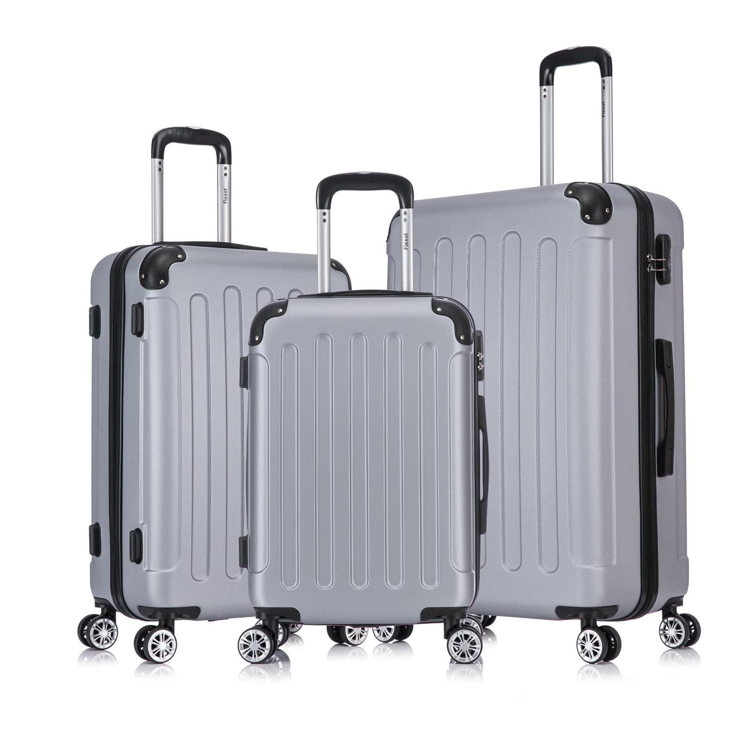 Flexot Hartschalen-Trolley F-2045 Kofferset, 360° Rollen, robuster Reisekoffer, Bordcase, 4 Rollen, Robuster und moderner Koffer mit vier 360° Rollen und Zahlenschloss
