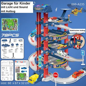 Esun Spiel-Parkgarage 4-stöckiges Parkhaus für Kinder, Parkgarage mit Licht und Sound (Komplettset), mit Aufzug, Spielzeug ab 3 4 5 6 Jahre Junge