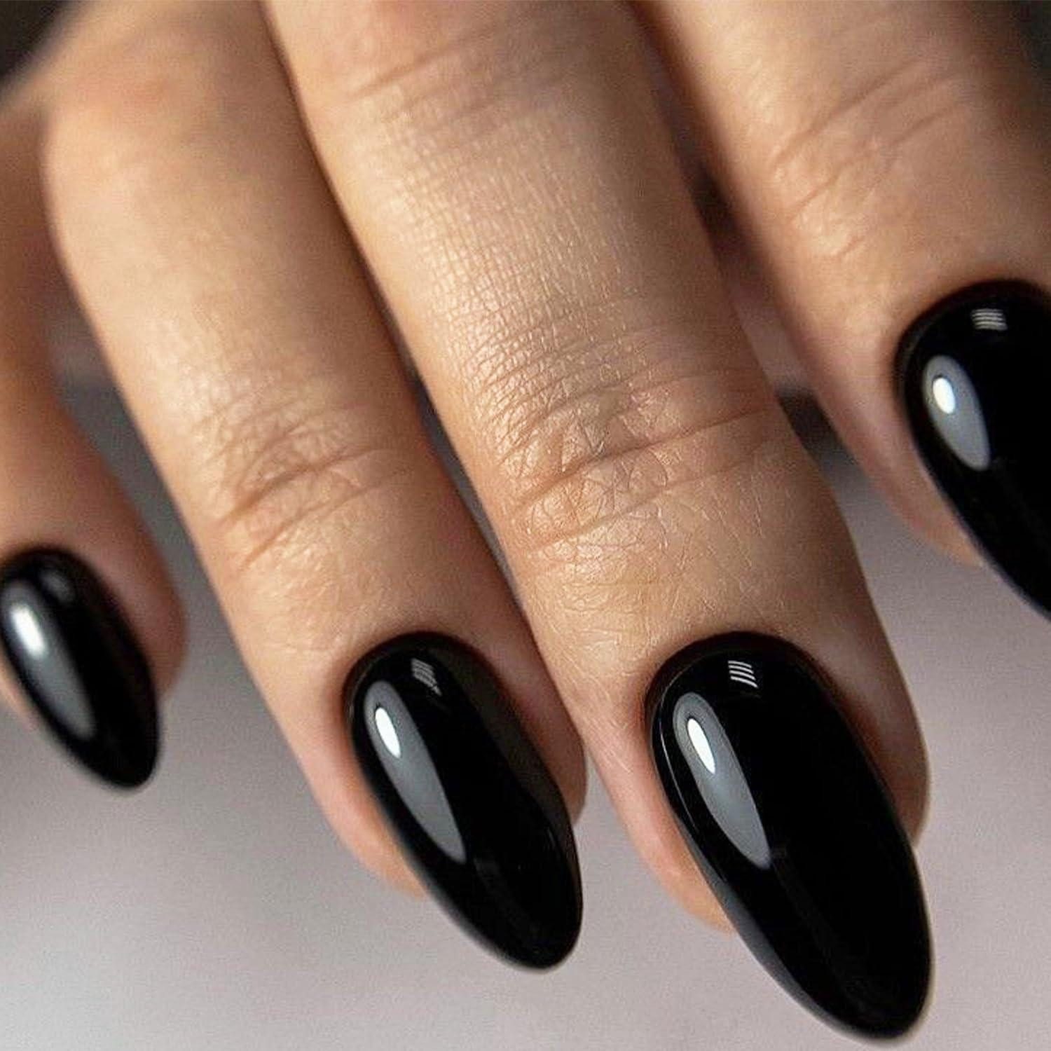 LuxusKollektion Kunstfingernägel Künstliche Fingernägel 24 Mittlere Mandel Schwarz Reines Schwarz
