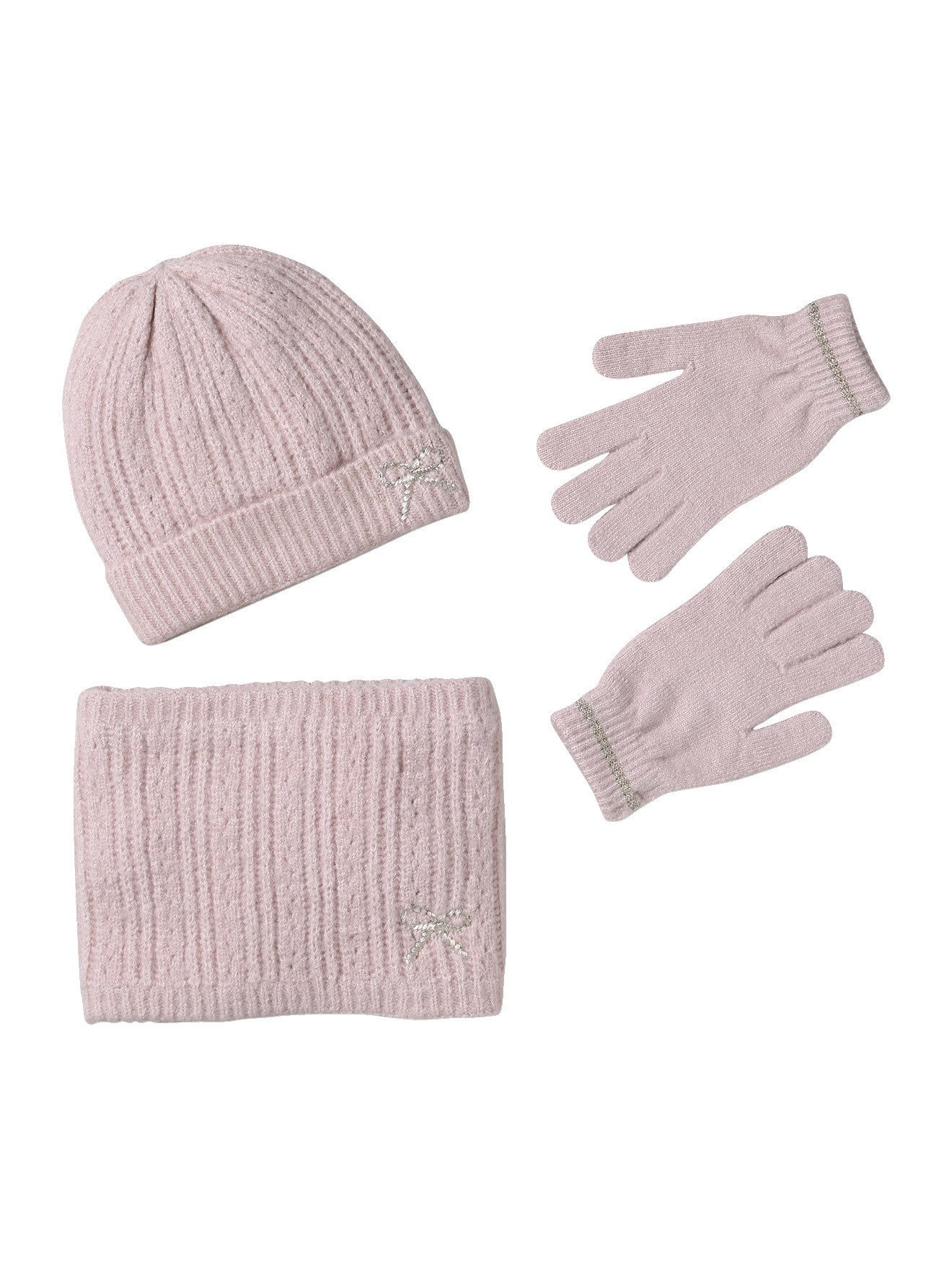 Beanie Geschenkset: Mütze, Rundschal & Handschuhe