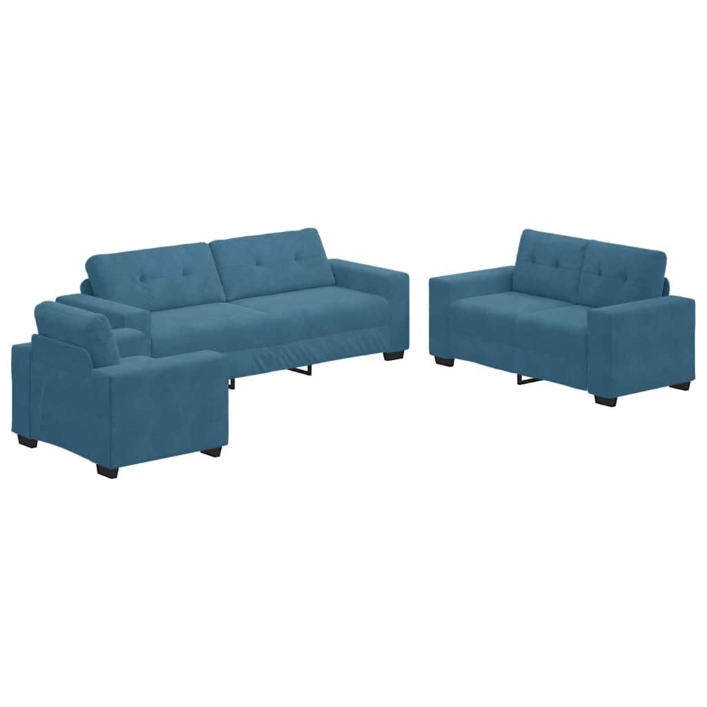 vidaXL Sofa Sofa Set 3 pcs Blau 221 x 80 x 80 cm Samt, 3 Teile
