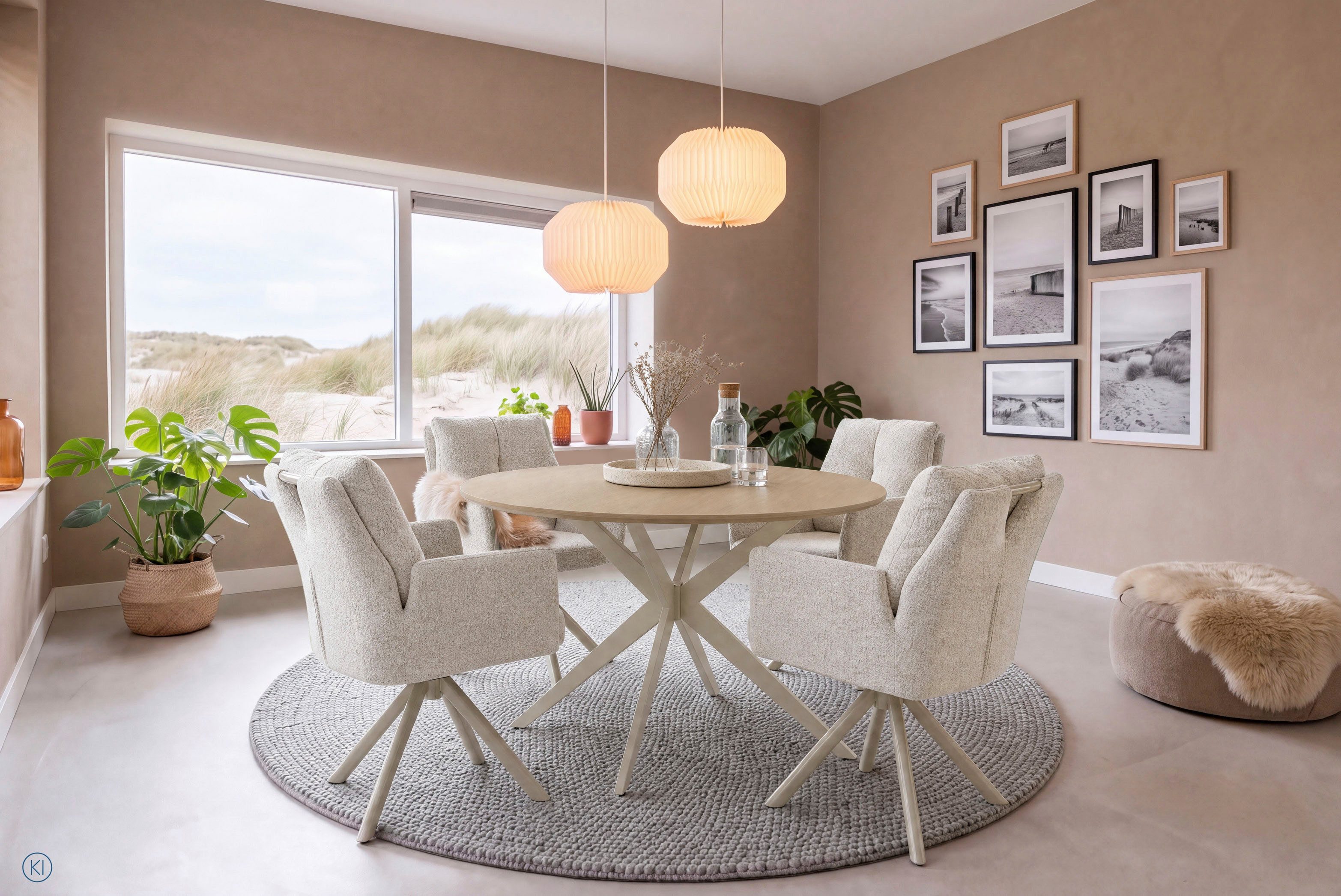 Jockenhöfer Gruppe Essgruppe Kopenhagen/Santorini, Sitzgruppe (Set, 5-tlg., 1 Tisch, 4 Stühle), (5-tlg), Tischplatte melaminbeschichtet, Sessel 360° drehbar, mit Auto-Return