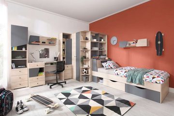 99rooms Kinderkleiderschrank Japan Eiche Anthrazit (Kinderschrank, Mehrzweckschrank) mit 13 Fächern und Schubladen, Spanplatte, viel Stauraum, FSC-Zertifizierung, Modern Design