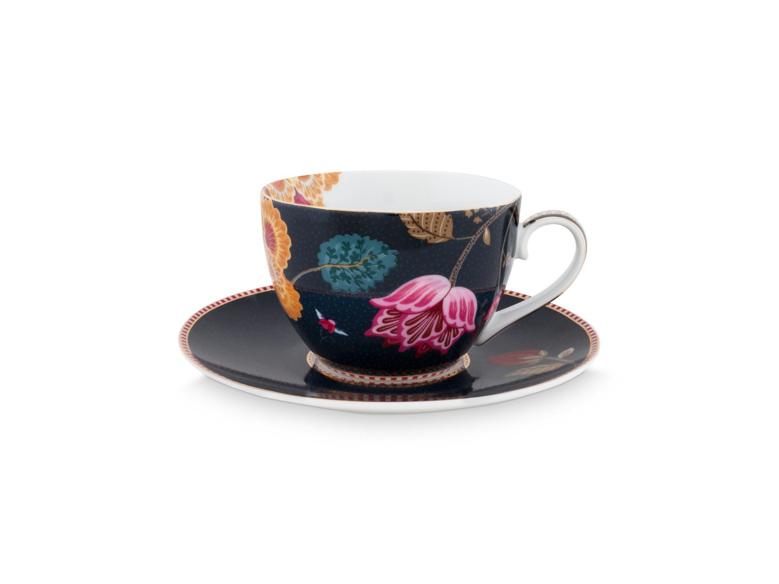 PiP Studio Tasse Fantasy Denim Blue Cappuccino Tasse mit Untertasse 0,28l, Porzellan