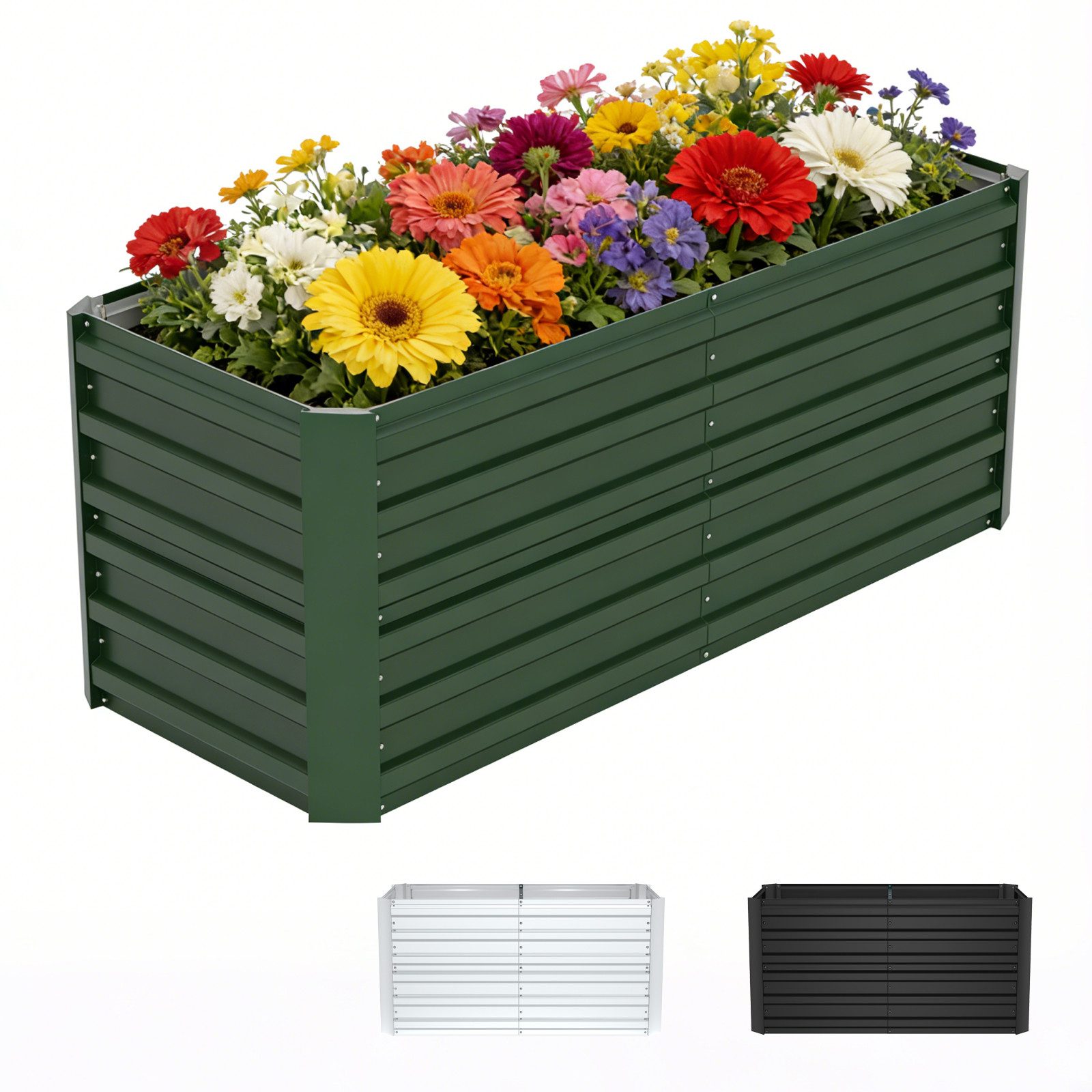 Ferghana Hochbeet Metall Rechteckig Verzinktes Gartenbeet (4 Größen S/M/L/XL & 3 Farben Schwarz/Grün/Silber, Bodenloses Pflanzbeet Rostfrei Wetterfest), Für Gemüse Kräuter Blumen Garten Balkon Terrasse