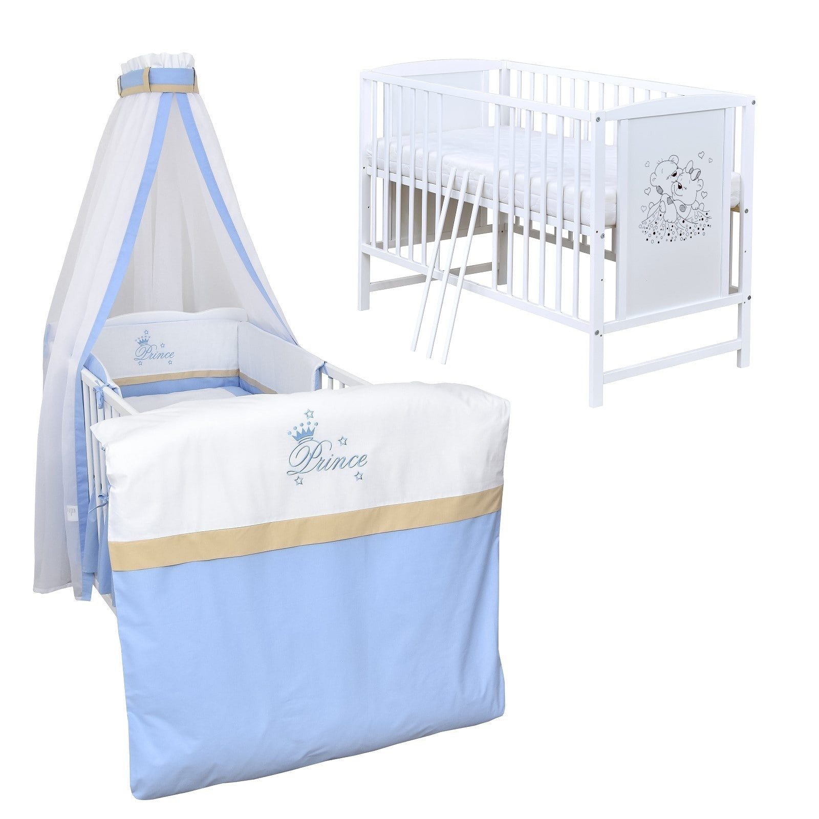 Baby-Delux Komplettbett Babybett Mia Komplettset, 10-tlg., Kinderbett 60x120 cm weiß, Bettset verschiedene Designs