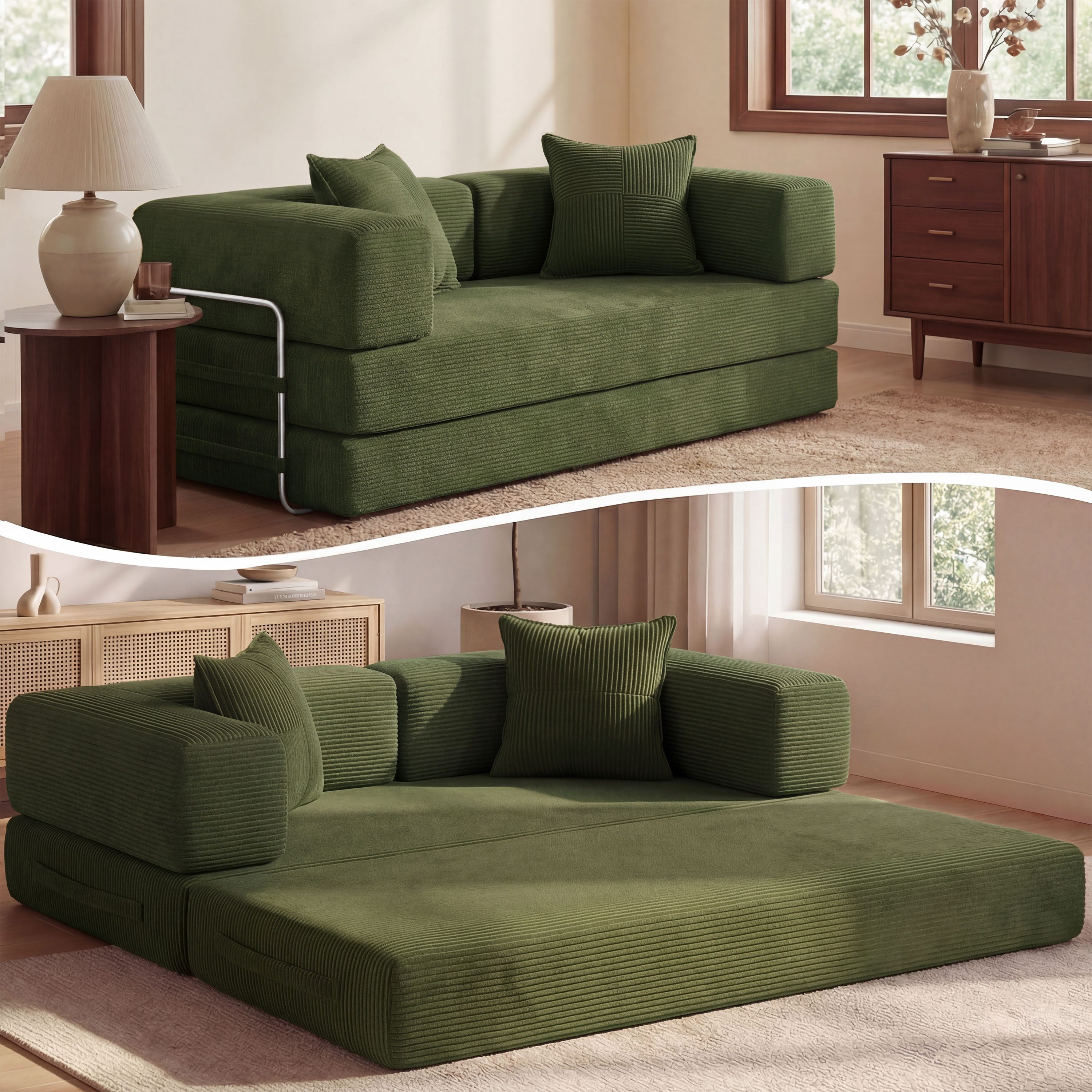 Vipbear Sofa 5-in-1 Wandelsofa aus Cord, Modulares Bodensofa, 1 Teile, montagefrei, Grün