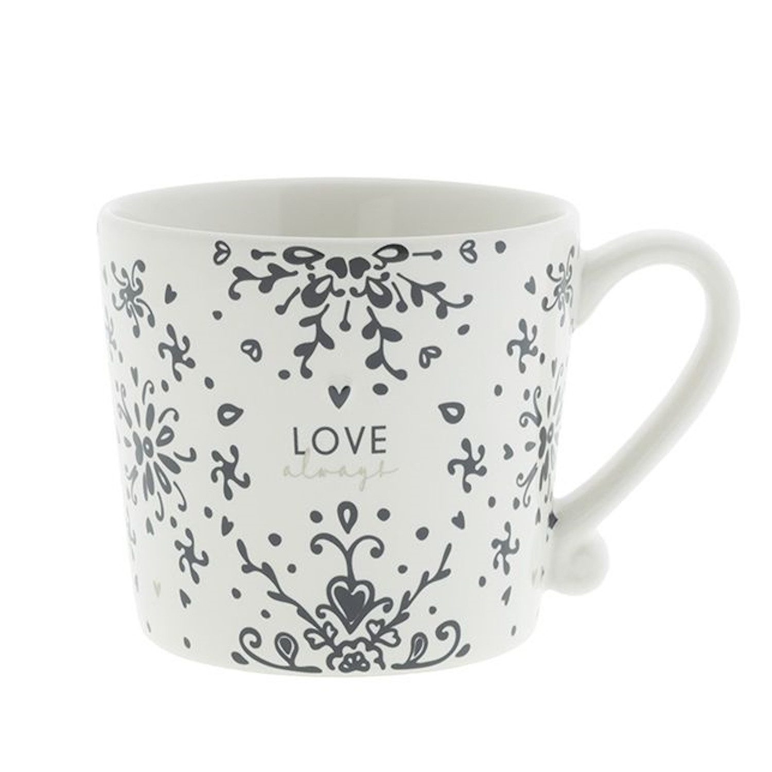 Bastion Collections Tasse Schwarzes Herz, Keramik, Spülmaschinengeeignet, Weiß, Motiv: Ranken