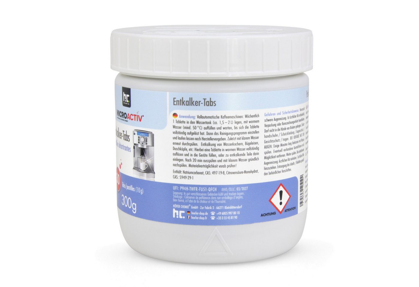 Thumbnail - Höfer Chemie GmbH 300g Microactiv® Entkalker Tabs für Kaffeemaschinen & Haushaltsgeräte Grundreiniger