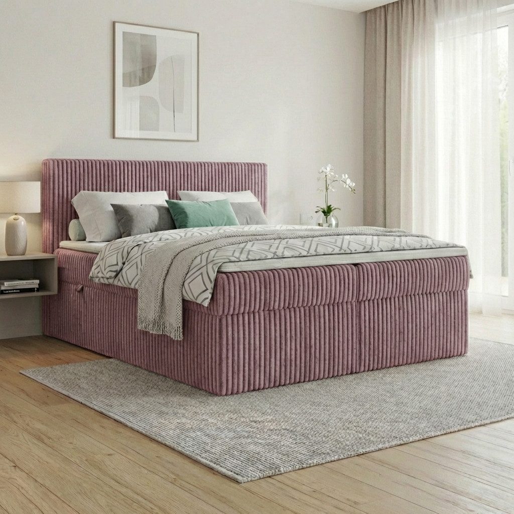 A&J MöbelLand GmbH Boxspringbett RALF mit Bettkasten, Topper und gepolstertem Kopfteil. (Boxspringbett mit Bettkasten und gepolstertem Kopfteil)