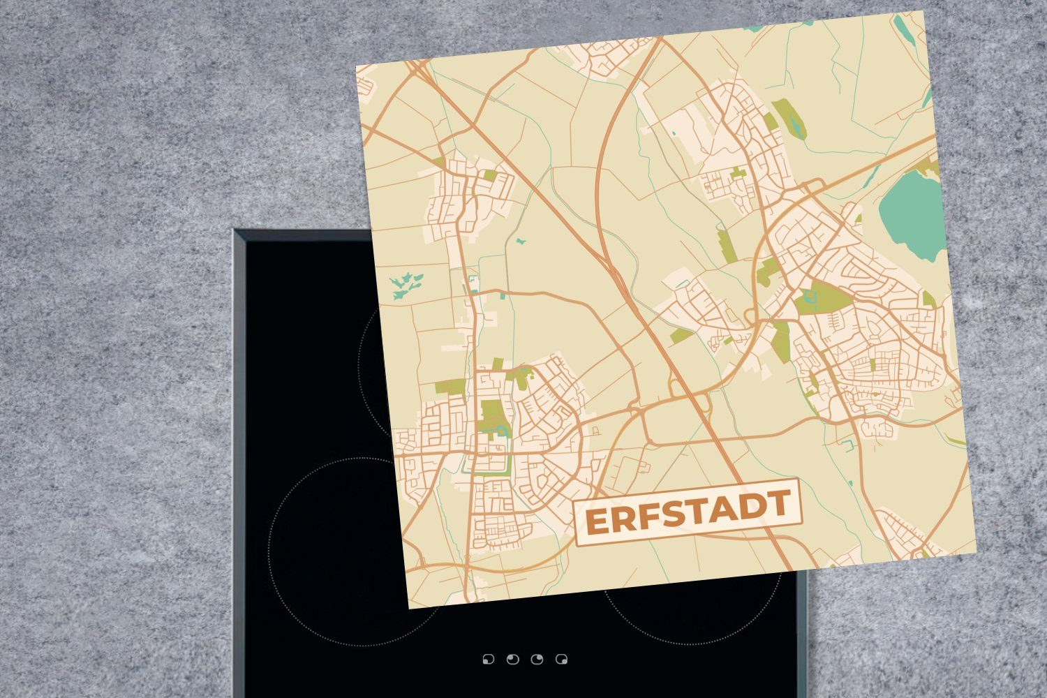 MuchoWow Herdblende-/Abdeckplatte Erfstadt für Ceranfeldabdeckung, Vintage cm, - küche (1 - Vinyl, Arbeitsplatte 78x78 - Stadtplan Karte, tlg)
