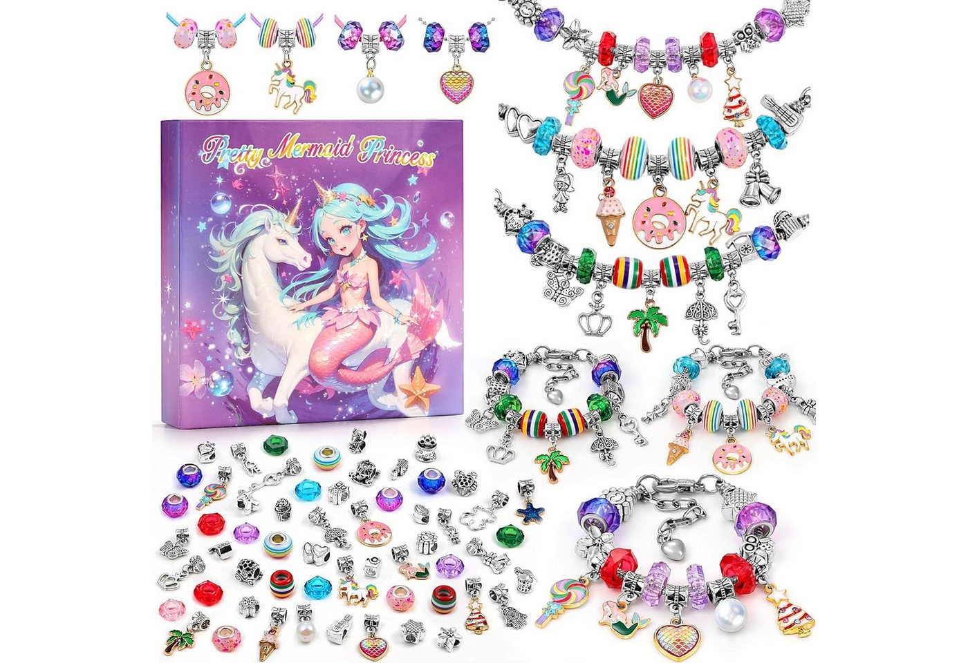 POPOLIC Schmuckset Geschenke für Mädchen, Schmuck Basteln Mädchen (Einschulung Mädchen Bastelset Kinder Armbänder Selber Machen Spielzeug Ostergeschenke, 1-tlg), Mädchen Geschenke 5 6 7 8 9 10 11 12 13 Jahre