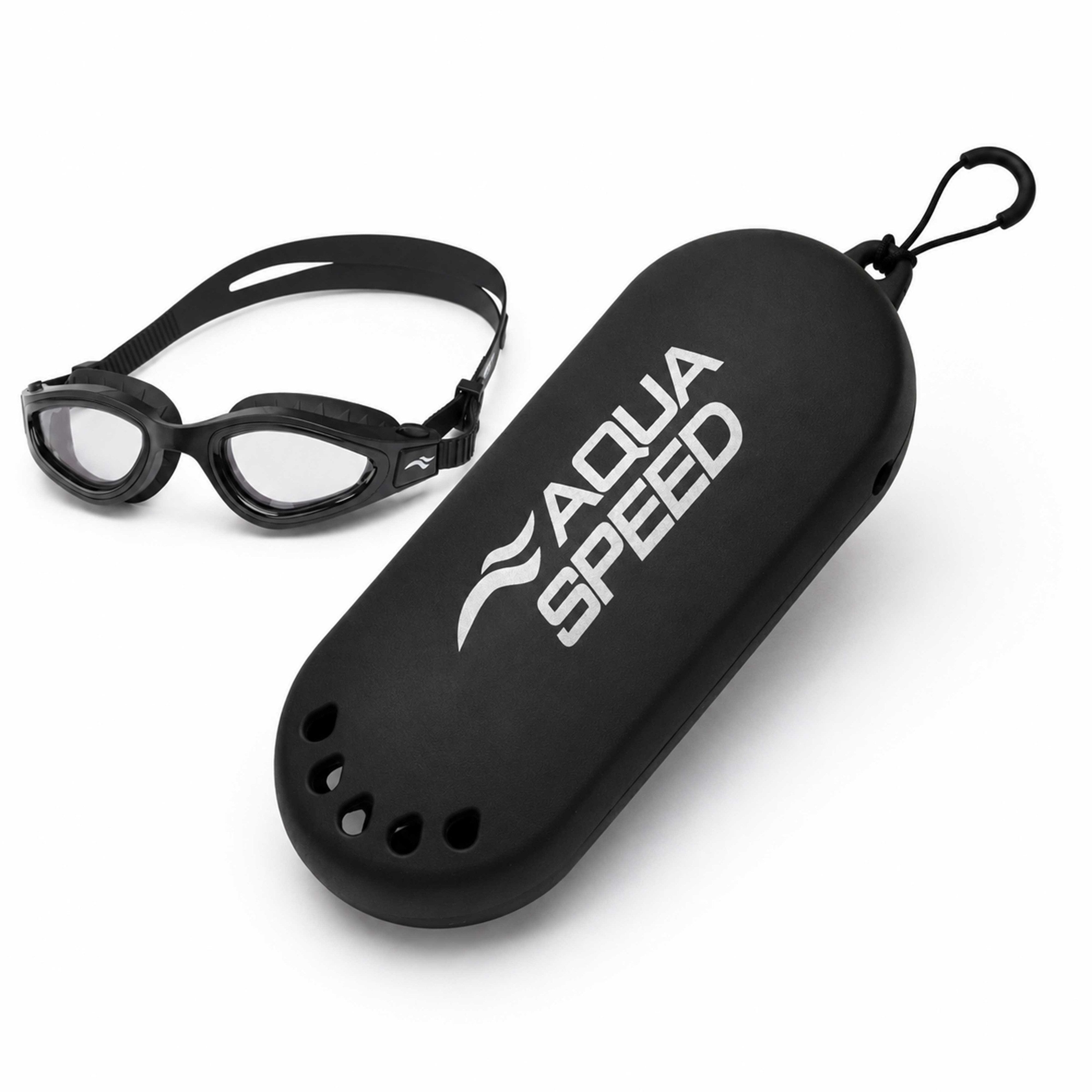 Aqua Speed Schwimmbrille Silikon Schutzetui für Schwimmbrille – Robust & leicht, Schwarz, (Stoßfestes Etui für Brillen – hygienisch, leicht & kompakt), Kompakt & mit Karabiner – Brille sicher verstaut & griffbereit