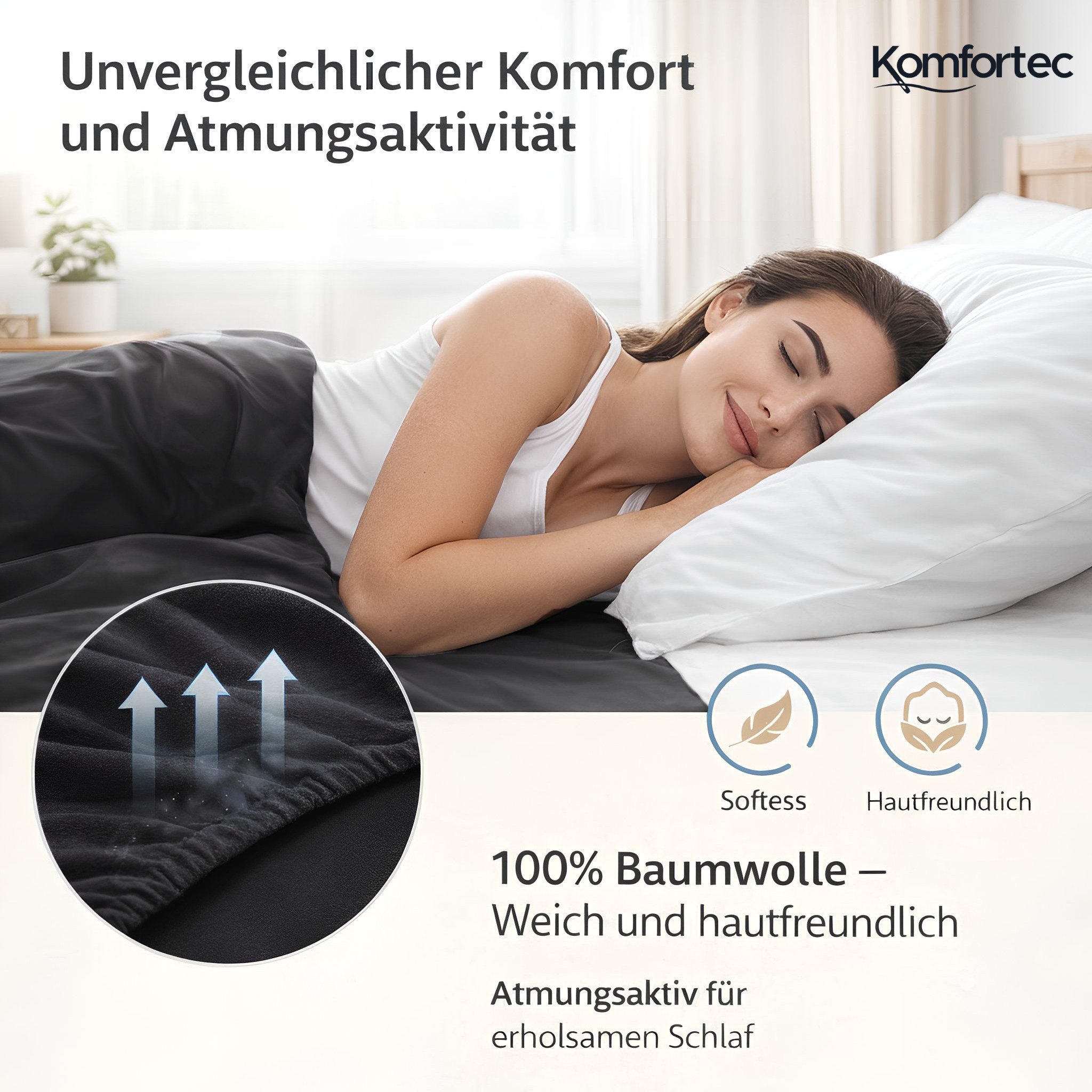 Komfortec Spannbettlaken Jersey Spannbettuch, 90x200, 140x200, 160x200, 180x200 oder 200x200 cm, 100% Baumwolle (135 g/m), Gummizug: Rundum, (2 Stück), OEKO-TEX – Bild 3 von 5