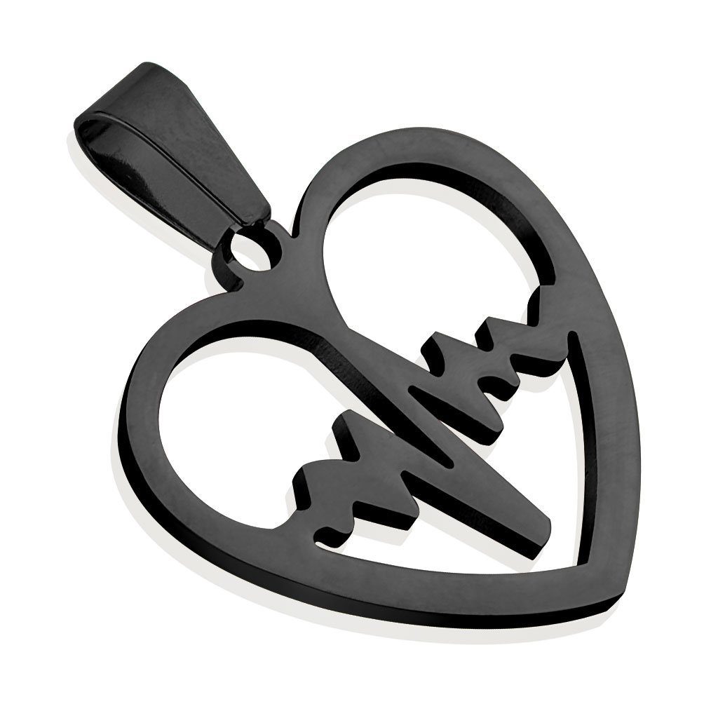 Halsketten (1-tlg), Pendant Schwarz aus BUNGSA Anhänger Silber Herzanhänger Herzschlag Unisex Edelstahl