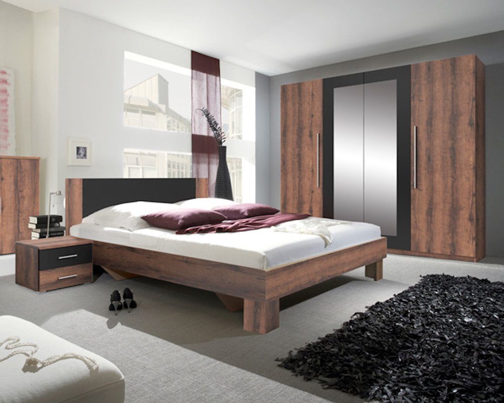 Feldmann-Wohnen Schlafzimmer-Set VERA, (Set, 4-tlg., bestehend aus: - einem 4-türigen Kleiderschrank, - einem Doppelbett und - 2 Nachtkonsolen), geräumig, 180x200cm