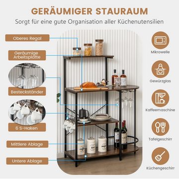 COSTWAY Küchenregal, mit 6 S-Haken & Glashalter, auf Rollen, für Mikrowelle