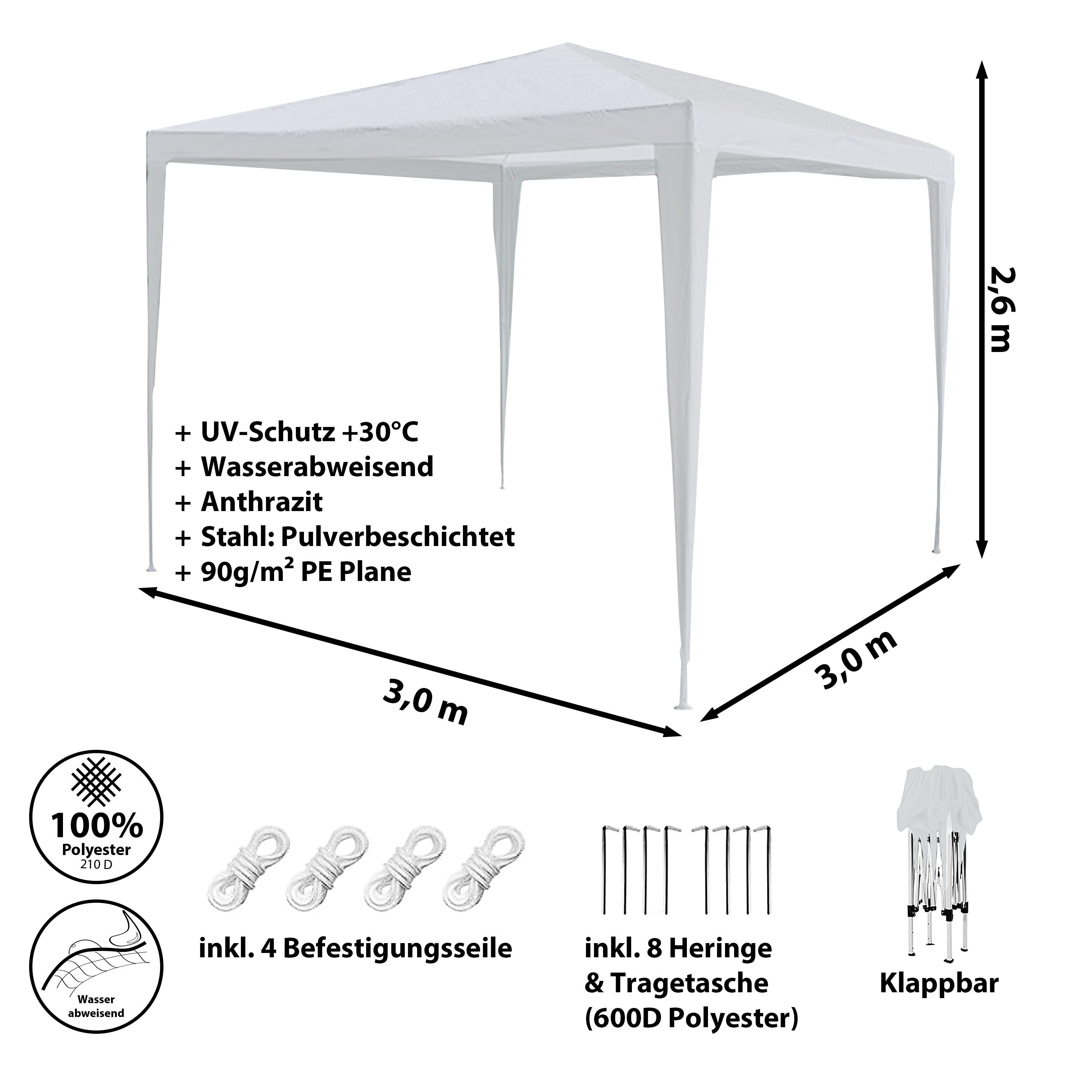 CEPEWA Partyzelt Pavillon Partyzelt 3x2,6x3m weiß günstig online kaufen