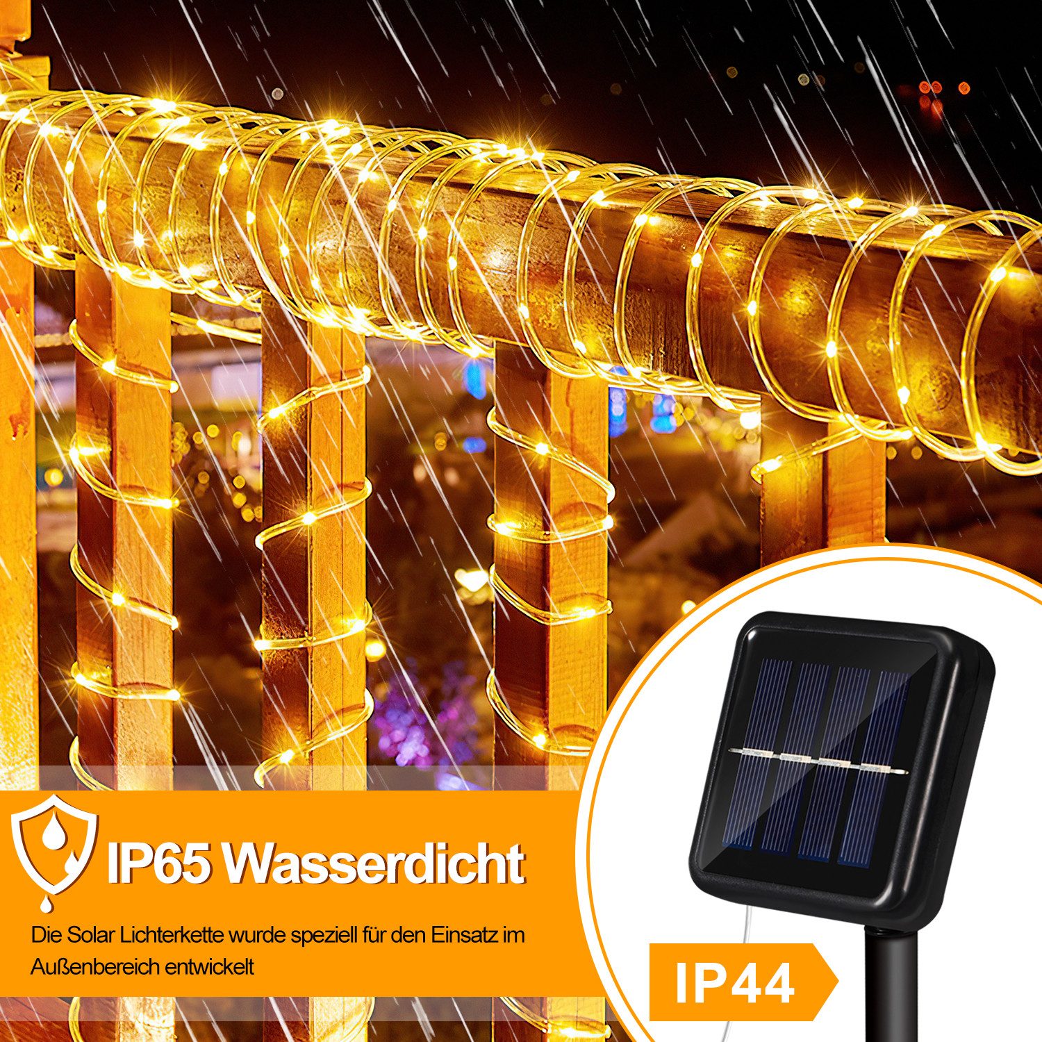 Clanmacy LED-Lichterschlauch LED Solarleuchte 10m LED Solar Lichterkette Solarleuchten,warmweiß – Bild 4 von 5