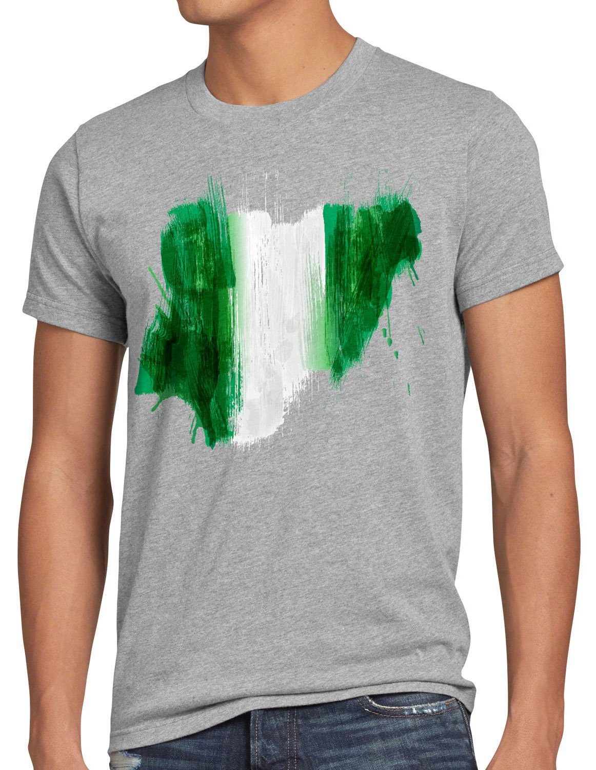 style3 Flagge Afrika EM Herren Fahne Nigeria grau meliert T-Shirt Print-Shirt WM Sport Fußball