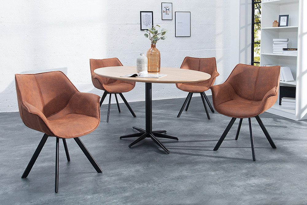 riess-ambiente Esszimmerstuhl THE DUTCH RETRO antik braun/schwarz - Metall, Armlehne, Ziersteppung (Einzelartikel, 1 St), Drehbarer Polsterstuhl m. Auto-Return - ideal f. Wohn- & Arbeitszimmer