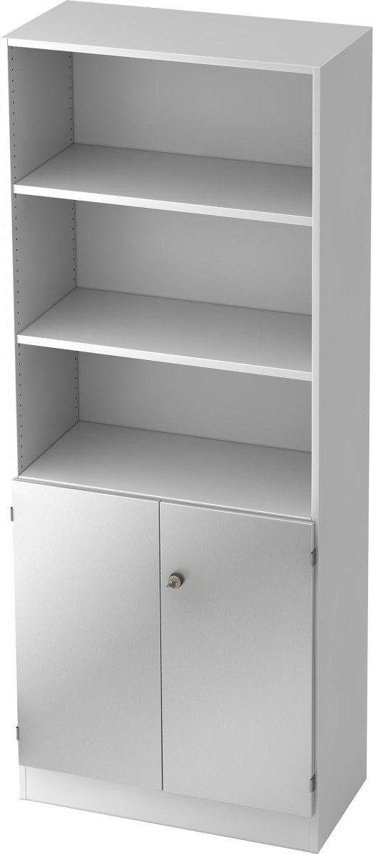 HAMMERBACHER Regal Regal 5 OH 2 OH 80x42x200,4cm Türen Sockelblende Griff SG Weiß/Silber