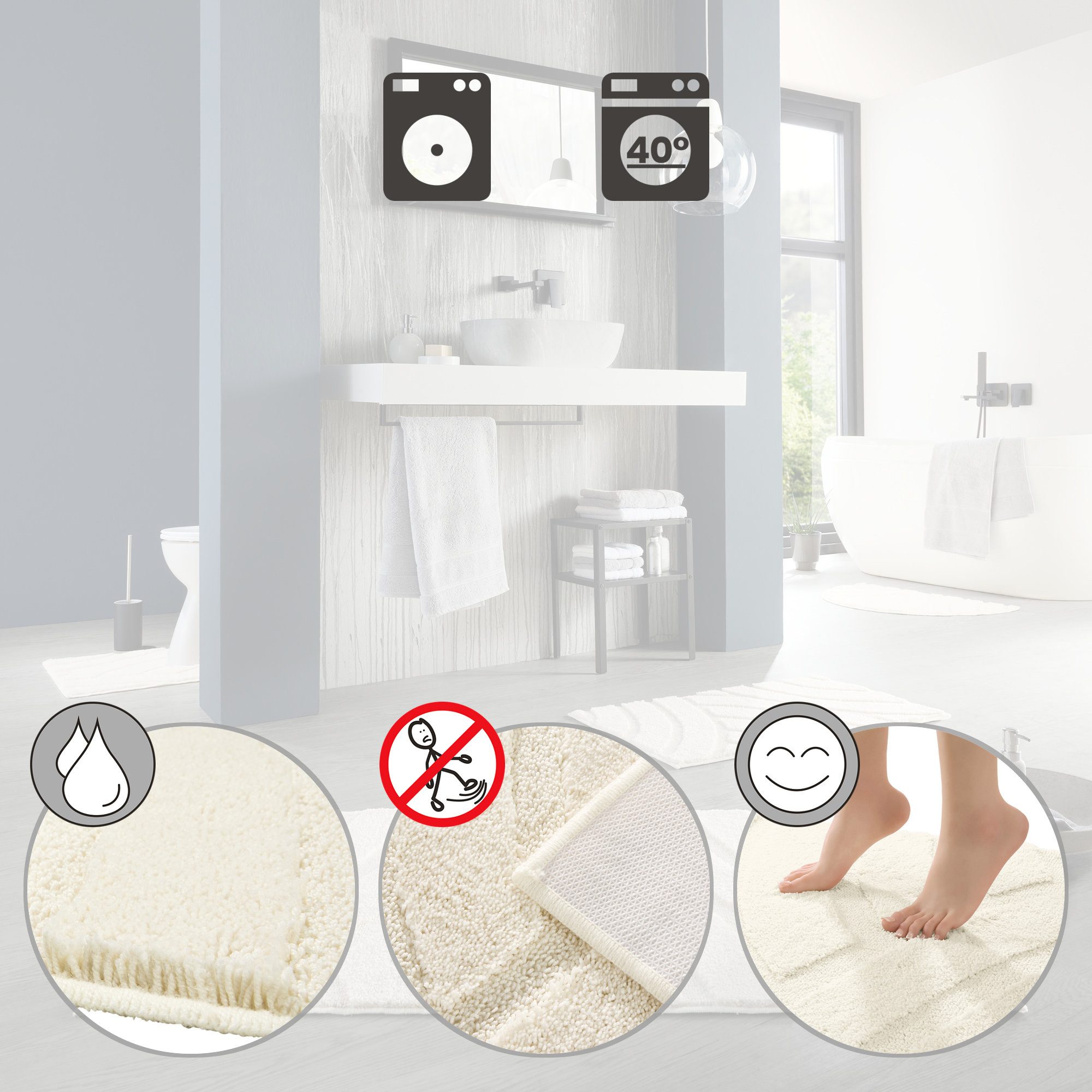 REDBEST WC-Vorleger WC-Umrandung "Napa", Uni/Streifen/Grafik/Hoch- Tiefstruktur – Bild 4 von 5
