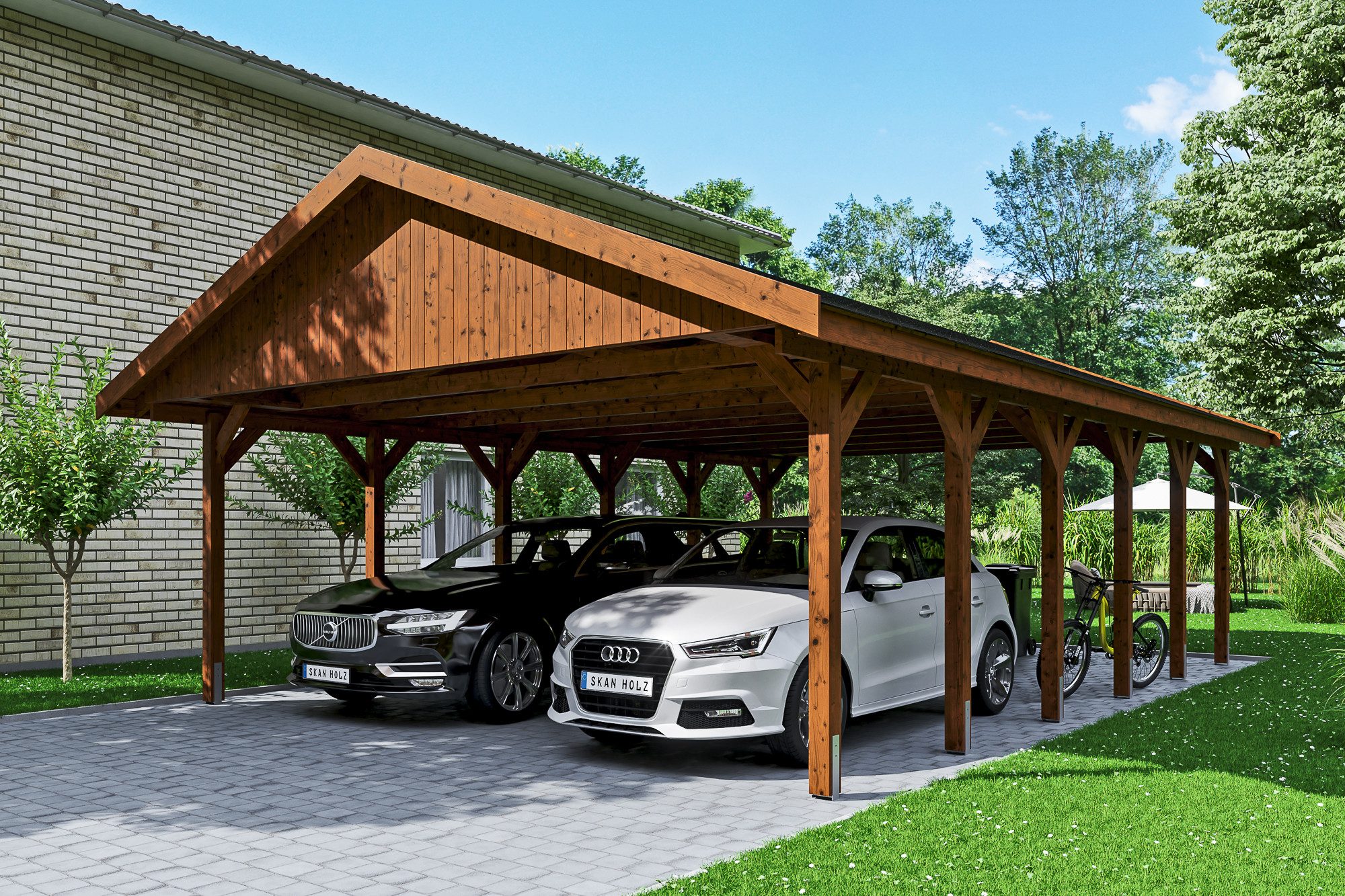 Thumbnail - Skanholz Doppelcarport Wallgau, BxT: 620x900 cm, 215 cm Einfahrtshöhe, mit schwarzen Dachschindeln