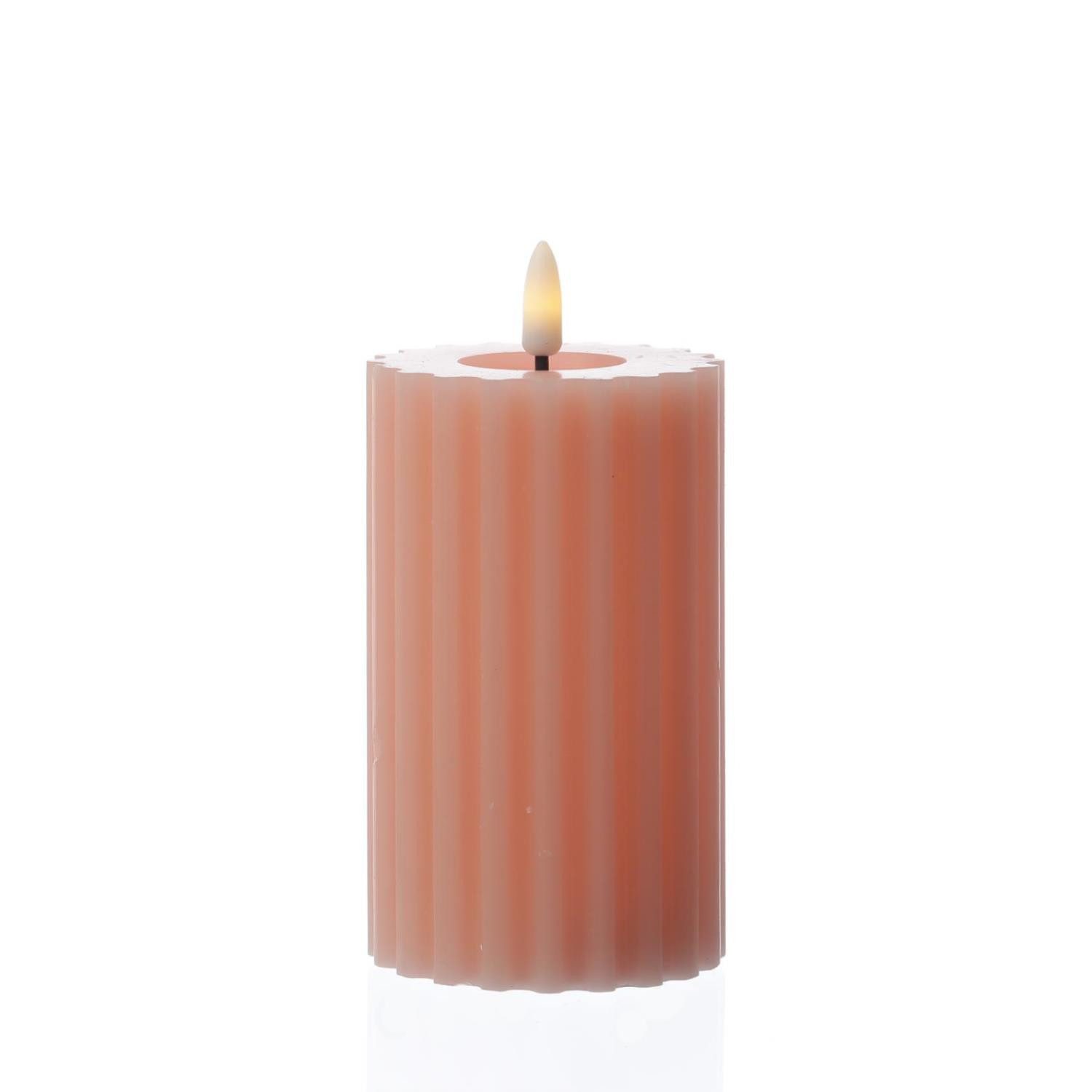 MARELIDA LED-Kerze Liv Echtwachs gerillt mit Rillen flackernd H: 14,5cm Timer rosa, LED Classic, warmweiß (2100K bis 3000K)