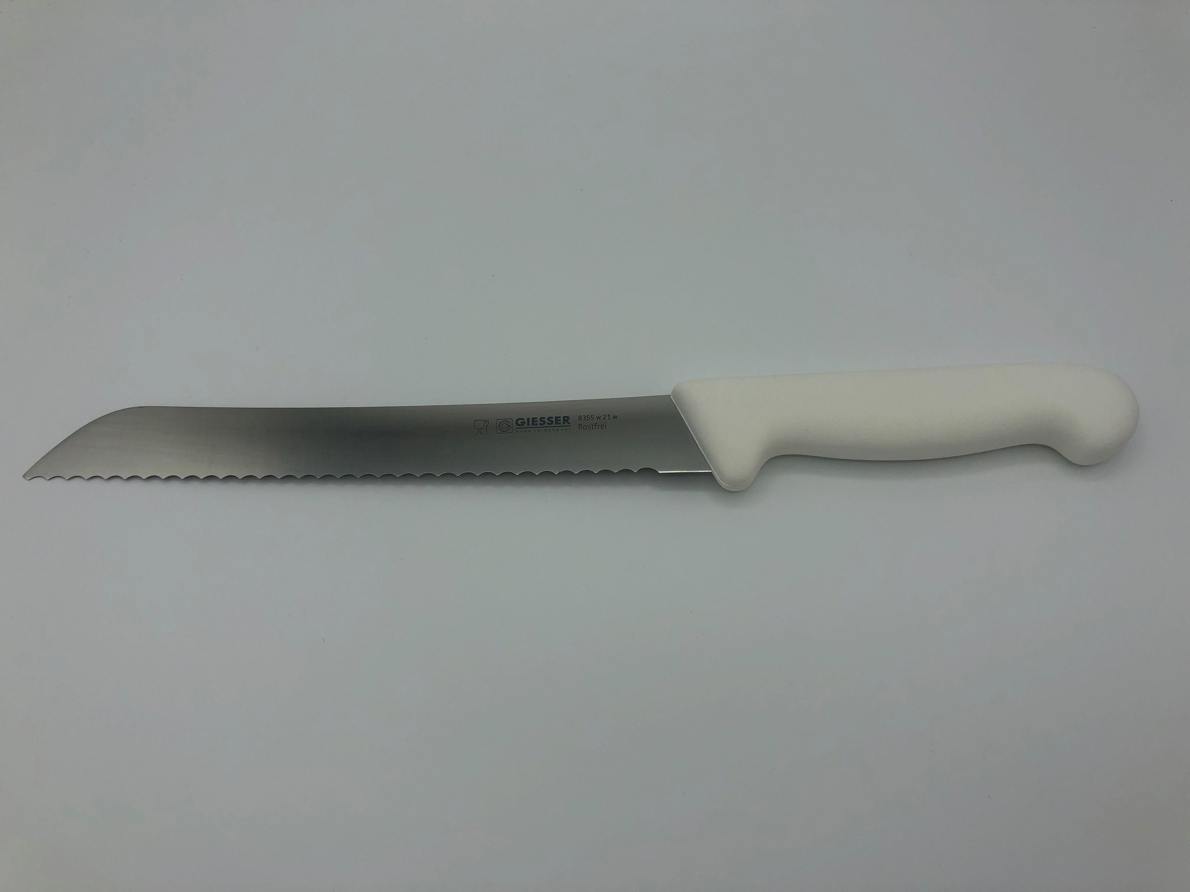 Giesser Messer Brotmesser Konditormesser 8355, Kunststoffgriff, 6 mm Welle, ideal zum Brot schneiden Weiß