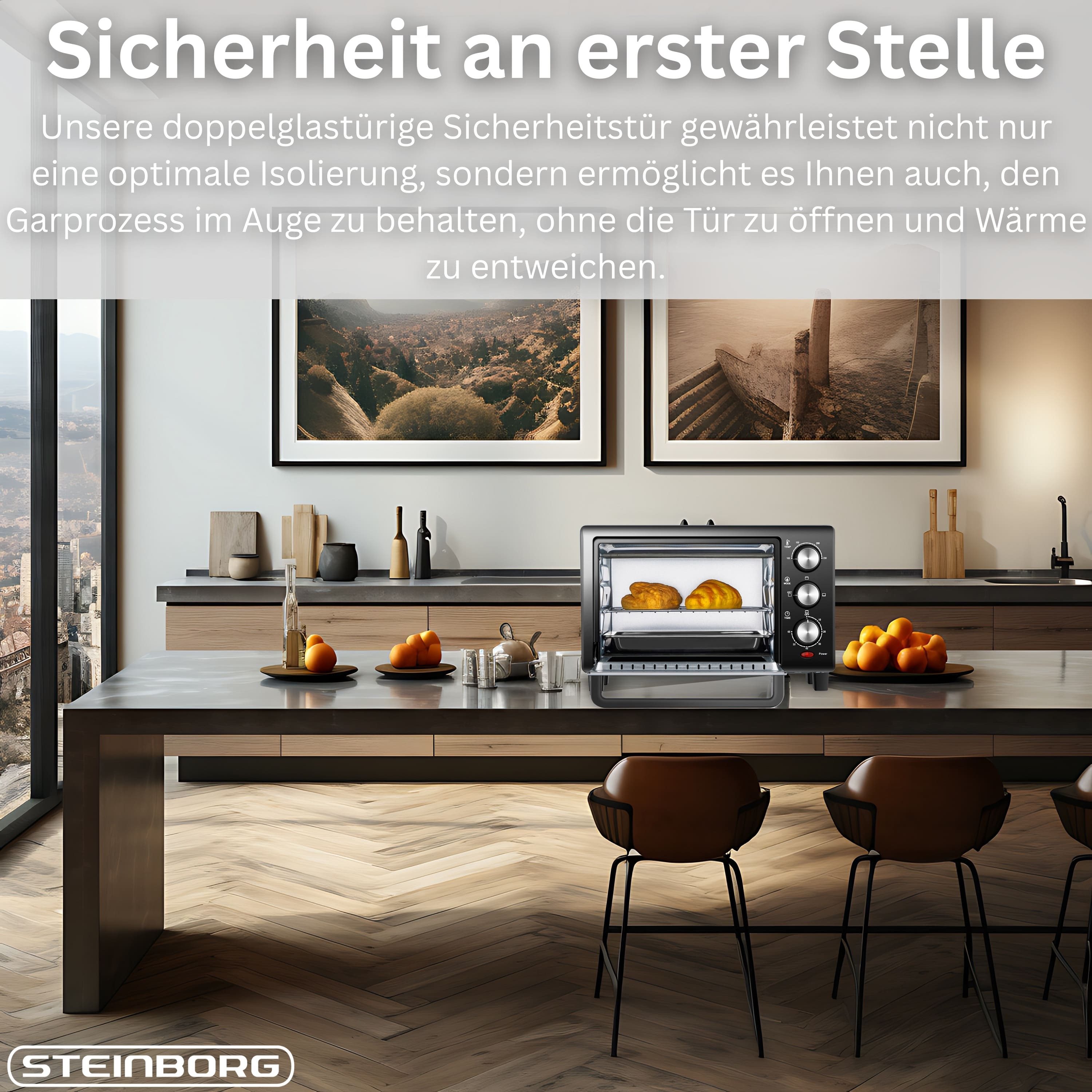 STEINBORG Minibackofen SB-3017, 15 Liter,mit Krümelblech,1200 Watt