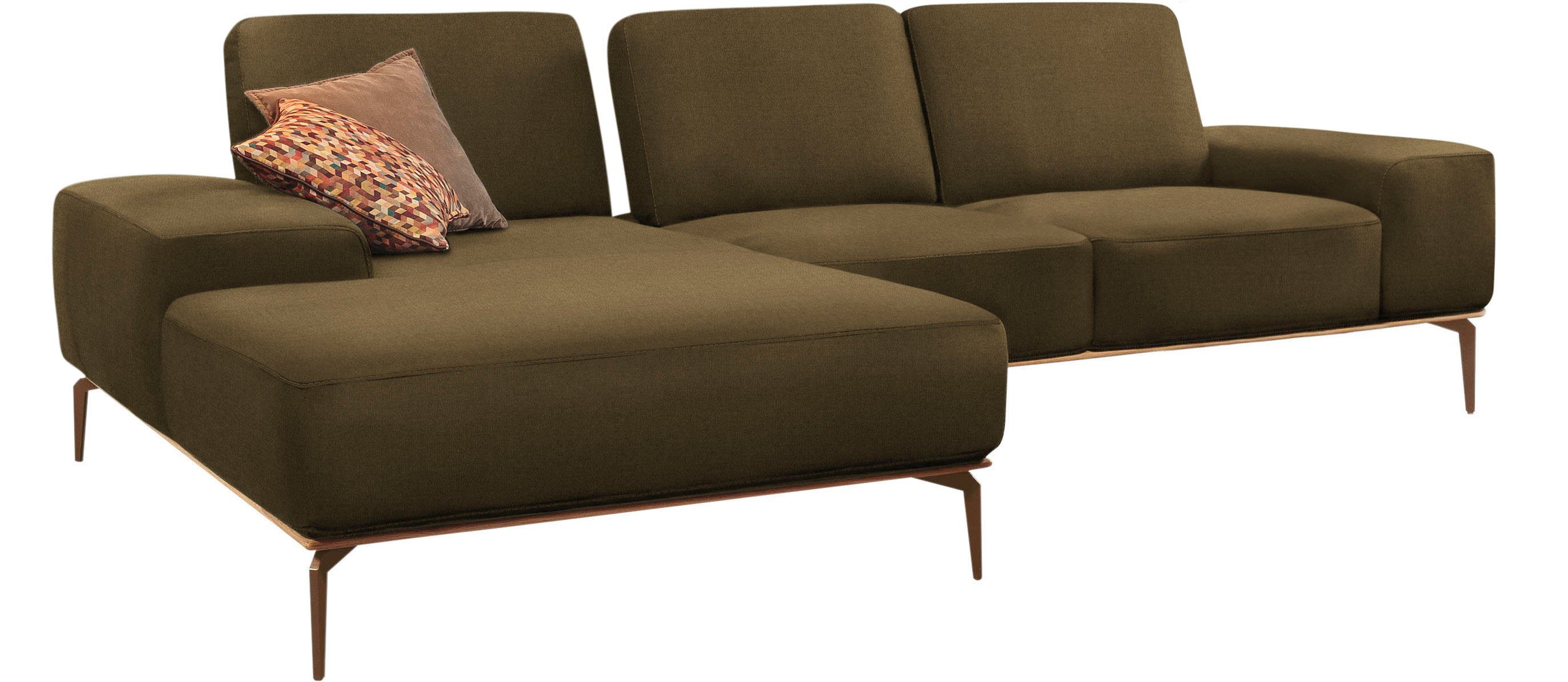 W.SCHILLIG Ecksofa run, Designsofa mit tollem Sitzkomfort, bequem, L-Form, mit Holzsockel, Füße in Bronze pulverbeschichtet, Breite 279 cm