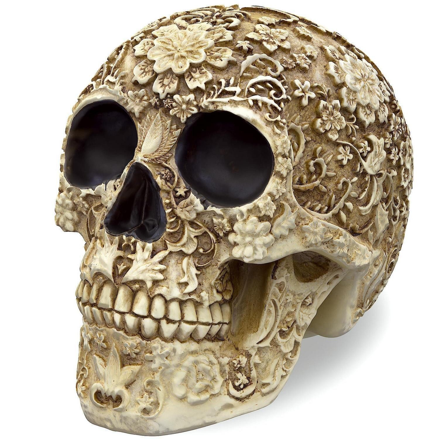 LuxusKollektion Skulptur Schädelkopf Knochenmodell lebensgroß menschlich Floral