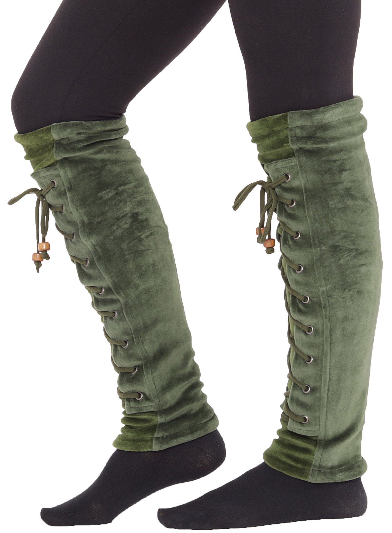PUREWONDER Гетри Гетри Гетри aus Samt mit Schnürung, Beinwärmer Nr. 28 Grün (1 Paar) Einheitsgröße