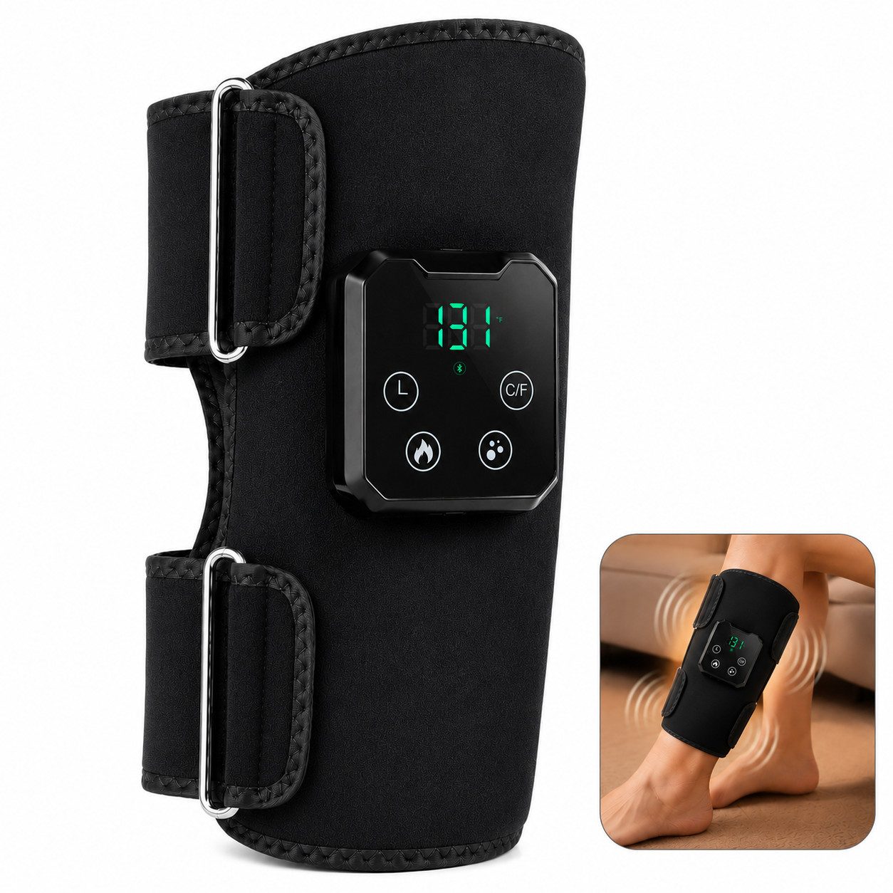 Toomoke Massagegerät für Waden, Luftkompression, Wärmemanschette, Beinmassage, Beinmanschette mit Akku für Zuhause, Büro, Reisen und nach dem Sport, 2 Luftkammern, 3 Intensitäten, 4 Heizstufen, Timer, 4000-mAh-Akku