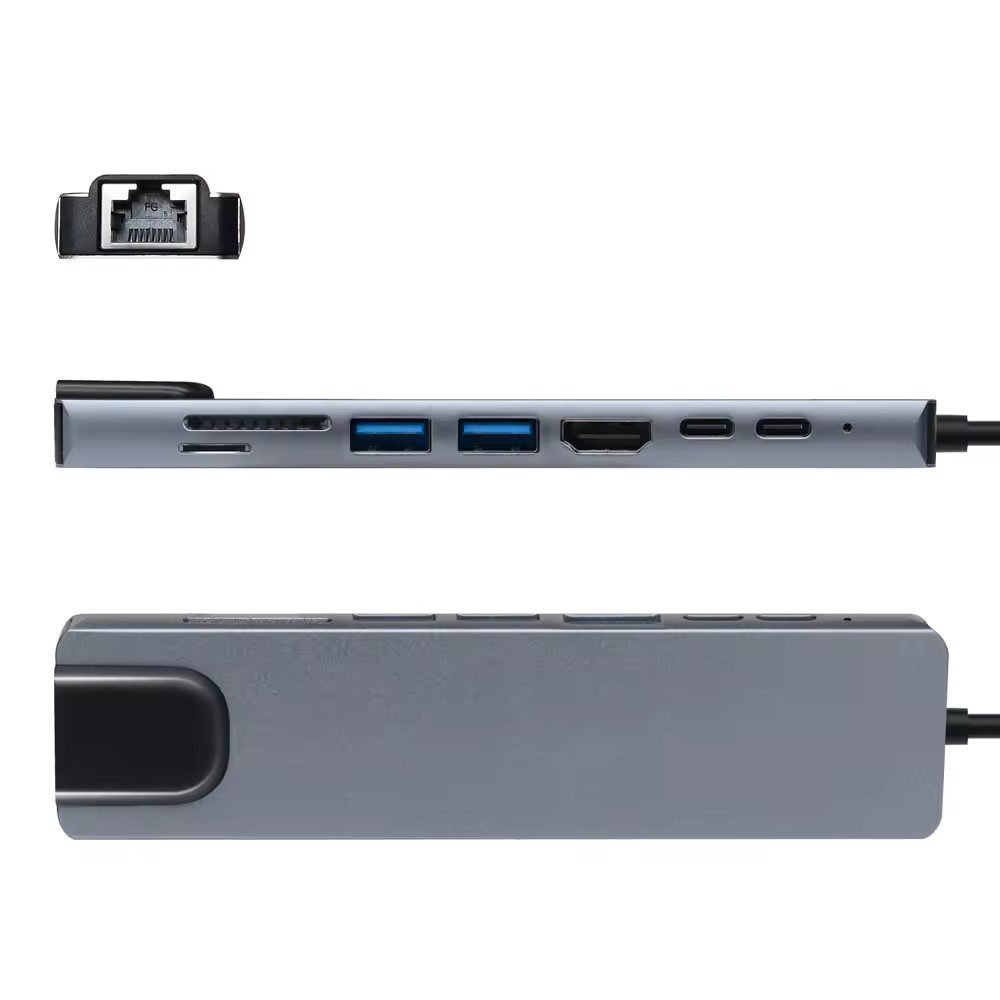 TradeNation Laptop-Dockingstation USB-C Hub 8-IN-1 Adapter HDMI USB 3.0 LAN Ethernet SD Kartenleser, (USB C Adapter, 1 St., USB C Dockingstation), 4K RJ45 Micro