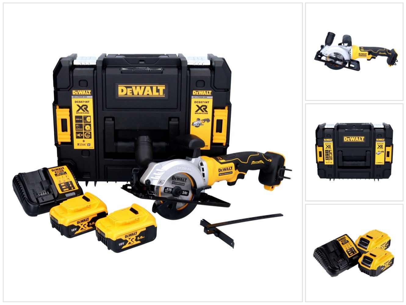 DeWalt Kompakt-Handkreissäge DCS 571 P2 Akku Handkreissäge 18 V 115 mm Brushless + 2x Akku 5,0 Ah
