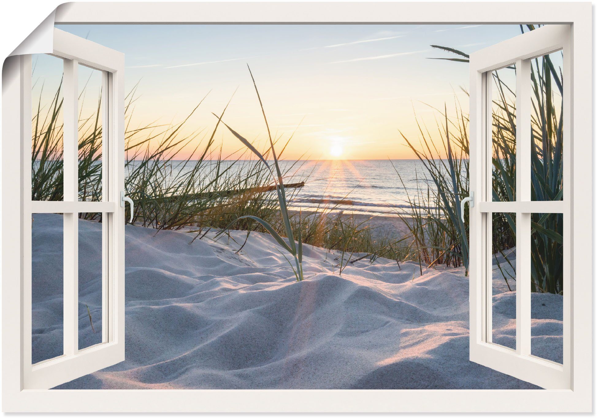 Artland Wandbild Ostseestrand durchs Fenster, Meer Bilder (1 St), als Alubild, Outdoorbild, Leinwandbild, Poster, Wandaufkleber