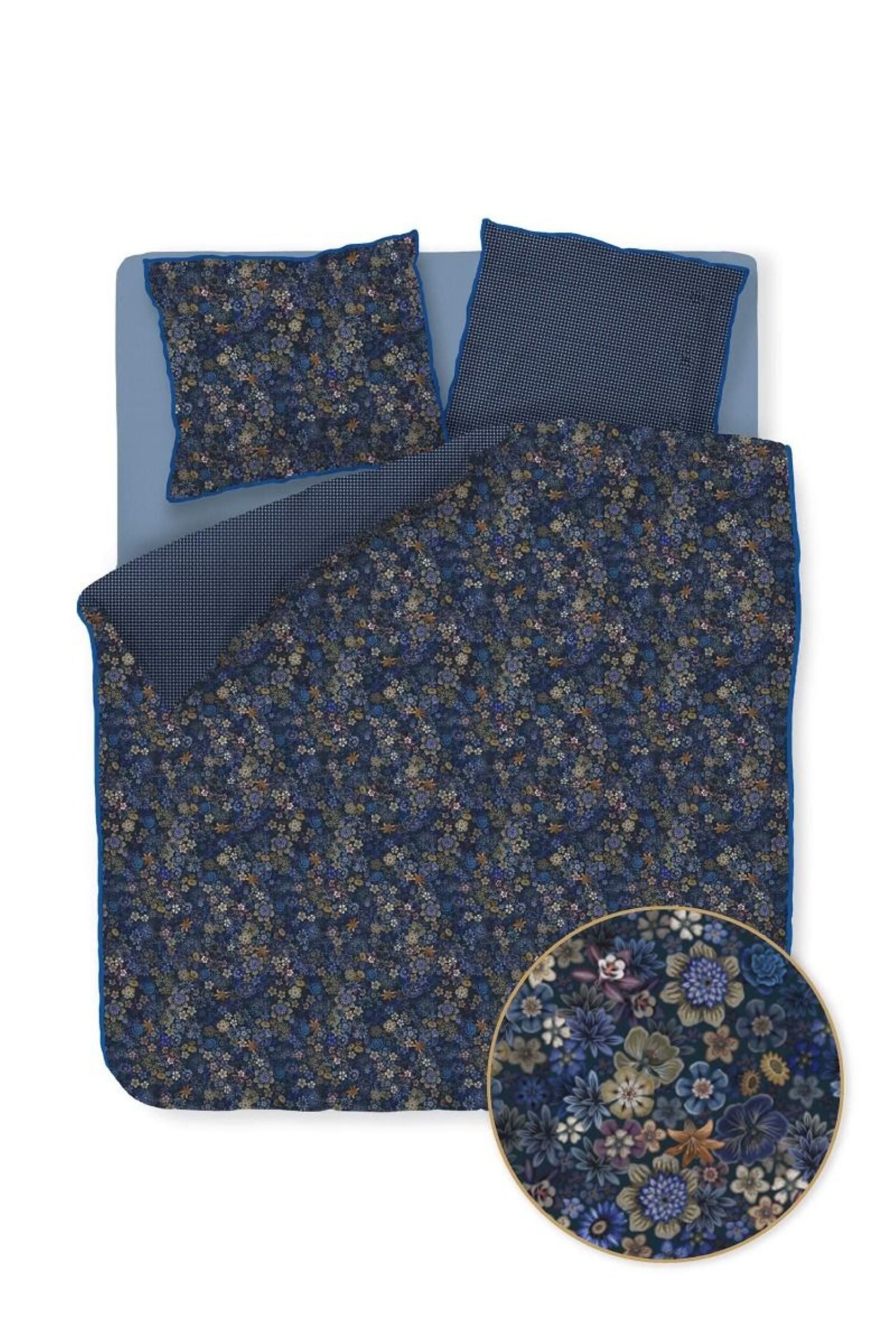 PiP Studio Bettwäsche PIP Studio Perkal Bettwäsche 135x200 Tutti i Fiori Dark Blue Blümchen, Perkal, 2 teilig, für den Sommer und Winter, kuschelig weich