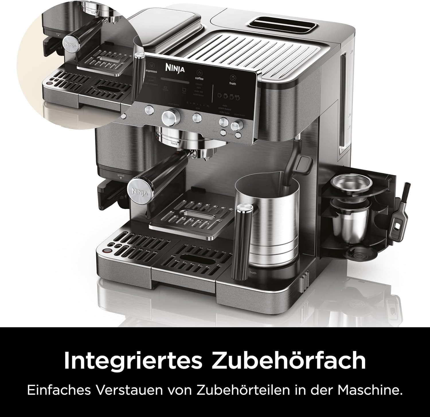 NINJA Espressomaschine Luxe Premier 3-in-1 Kaffeemaschine Espresso Grau-Metall ES601EUGM, Siebträgermaschine, Luxe Premier 3-in-1 Kaffeemaschine Espresso Grau-Metall ES601EUGM