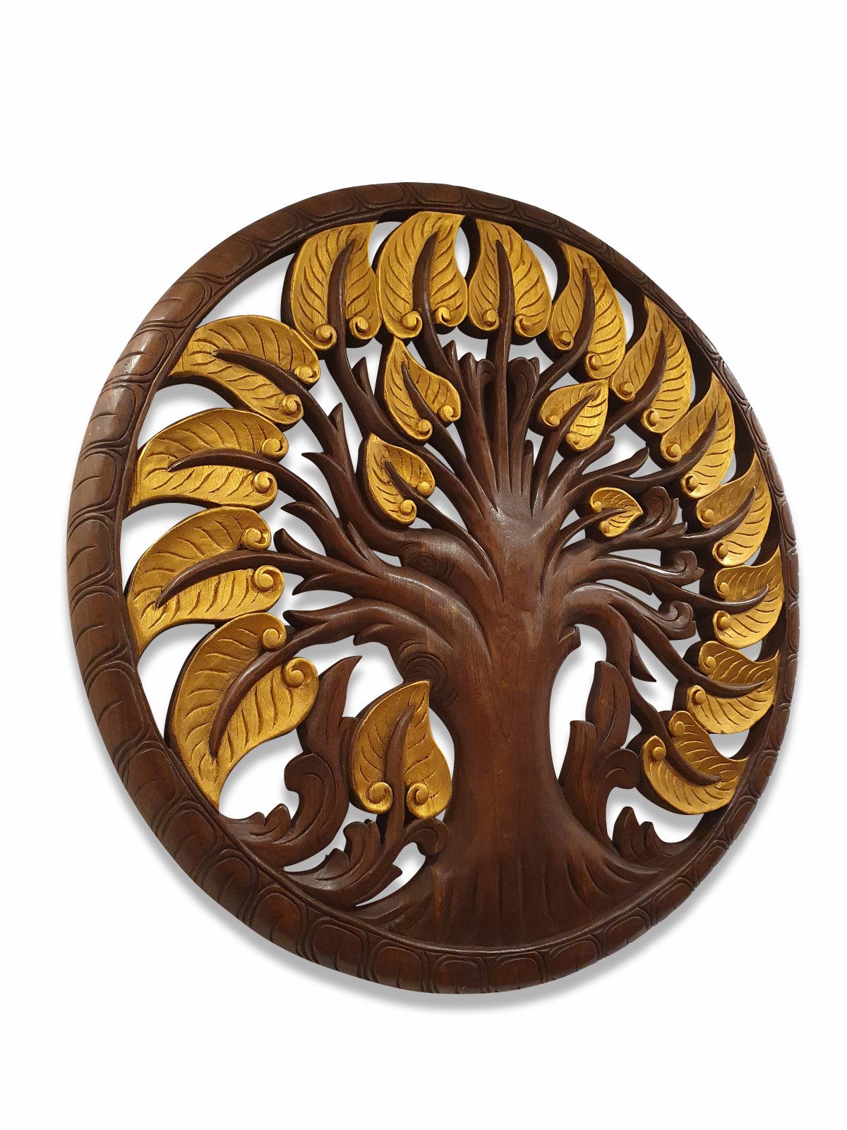 Kinaree Wandbild Holz Wandbild Bodhi Baum 60cm, Schnitzerei, Handbemalt, Unikate