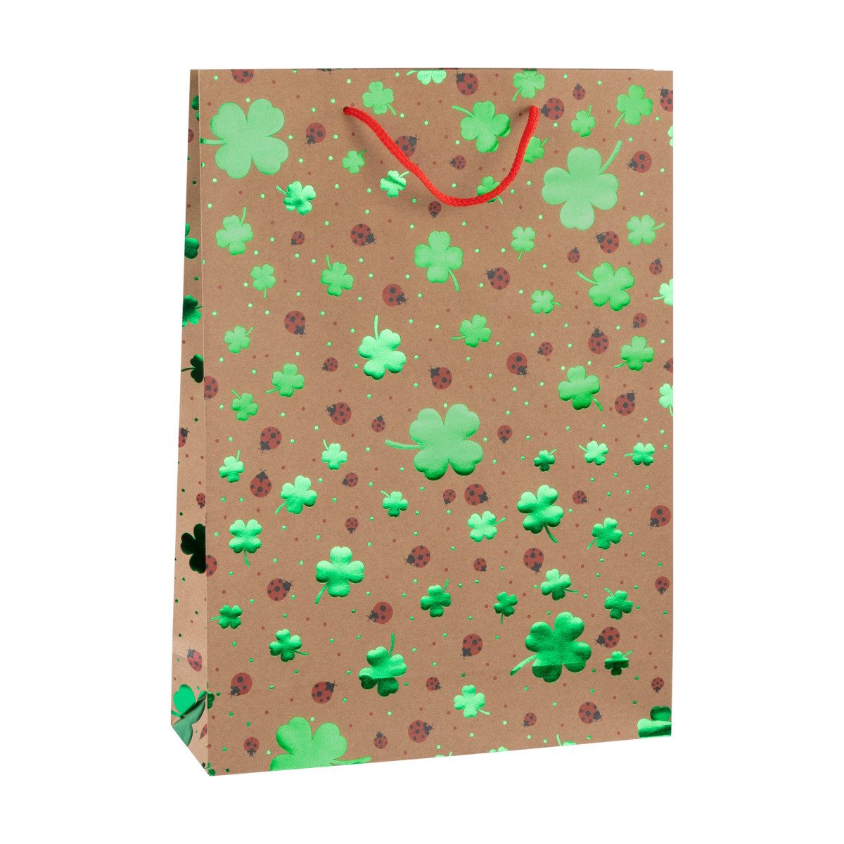 Idena Tragetasche Idena Geschenktasche Kleeblatt & Marienkäfer Kraftpapier 25x34,5x8,5cm