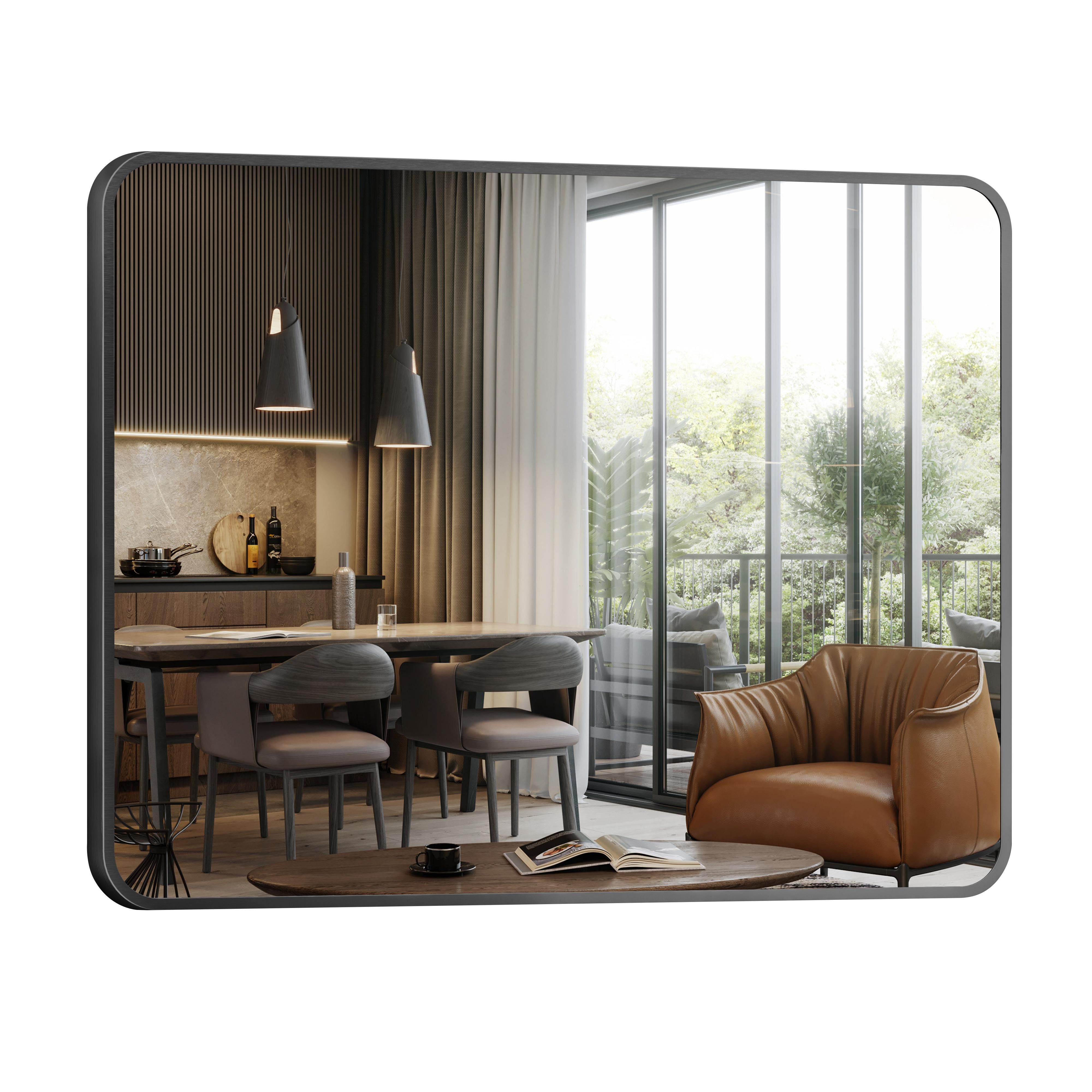 Hopibath Wandspiegel Schwarz Metall Alu Rahmen Flurspiegel groß (5mm Bleifreier Spiegel, 120x70, 100x70, 100x60), 4 Installationsmethoden