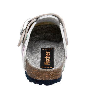 Fischer-Markenschuh Shetland Pantoffel aus Filz, mit Dino´s bedruckt, Filzfutter, Riemen nach hinten klappbar