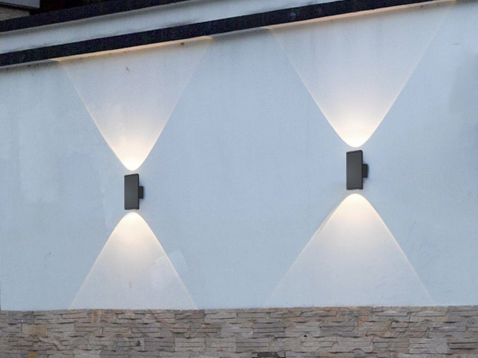 IP Anthrazit Down, 2er-Set Hauswand Außen-Wandleuchte, flache fest integriert, 54 Fassadenbeleuchtung LED warmweiß, meineWunschleuchte LED Up